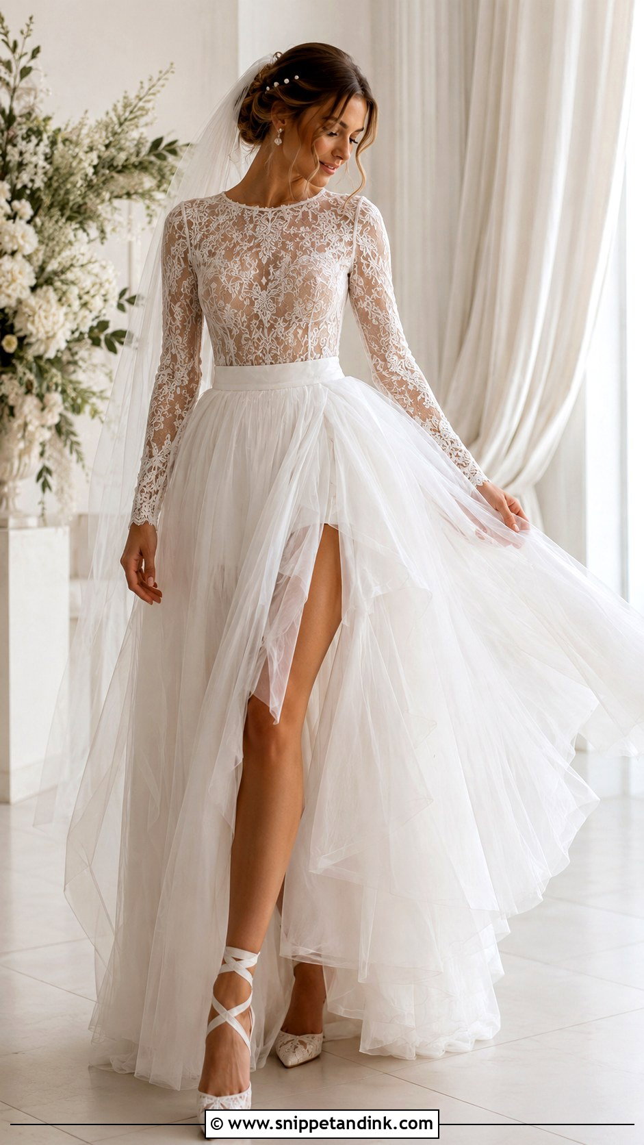 Long Sleeve Bridal Bodysuit With Tulle Skirt - Snippet and Ink - 20 Bridal Separates Tops Ideas