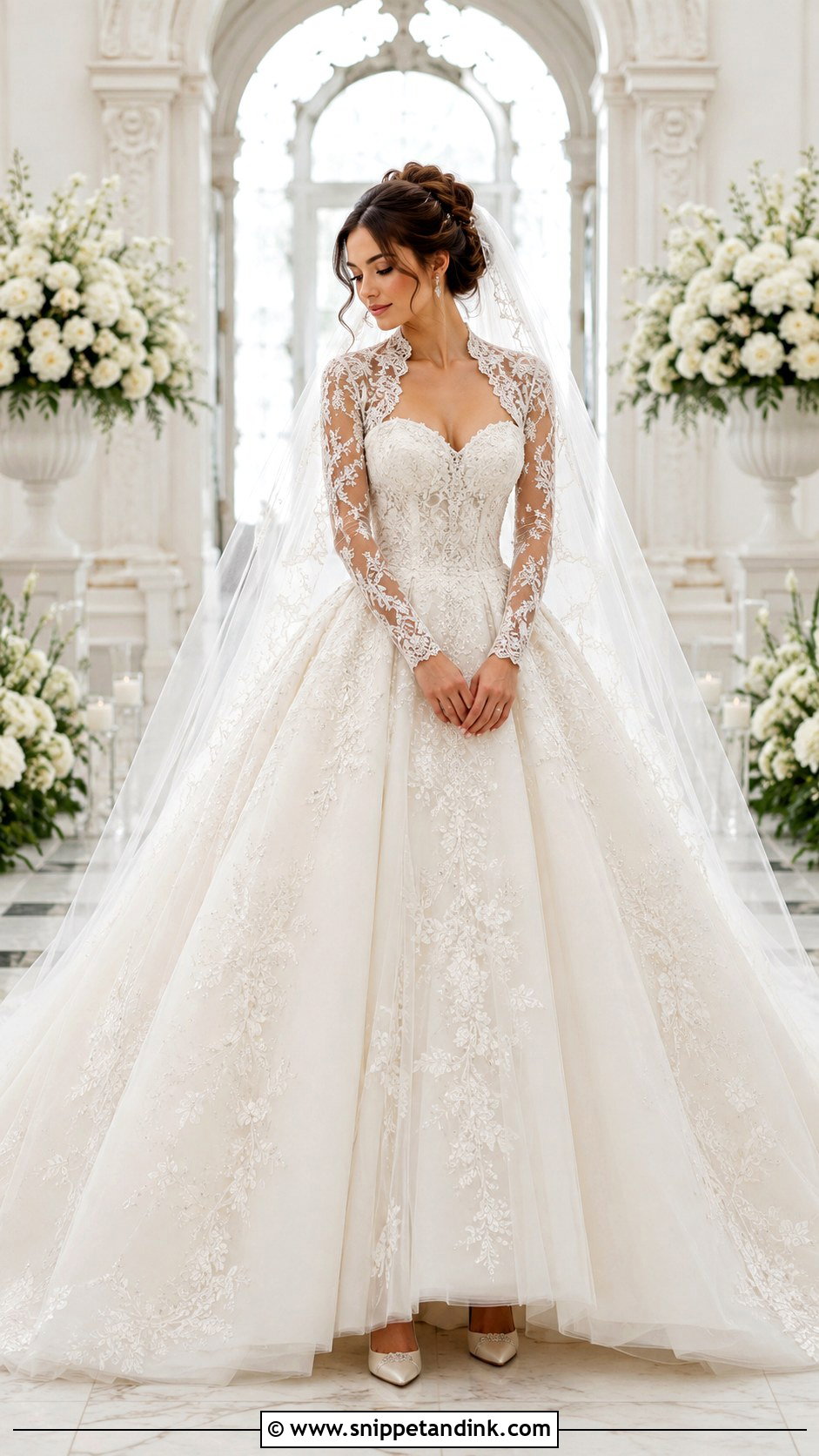 Long Sleeve Bridal Bolero With Ball Gown - Snippet and Ink - 25 Bridal Bolero Ideas