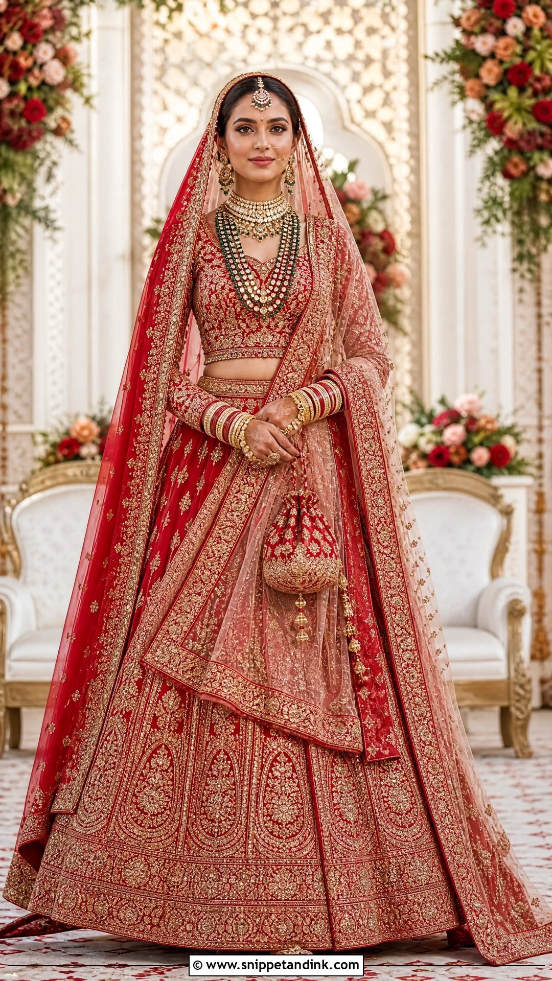 Long Sleeve Bridal Choli With Double Dupatta - Snippet and Ink - 20 Indian Bridal Bride Choli Ideas
