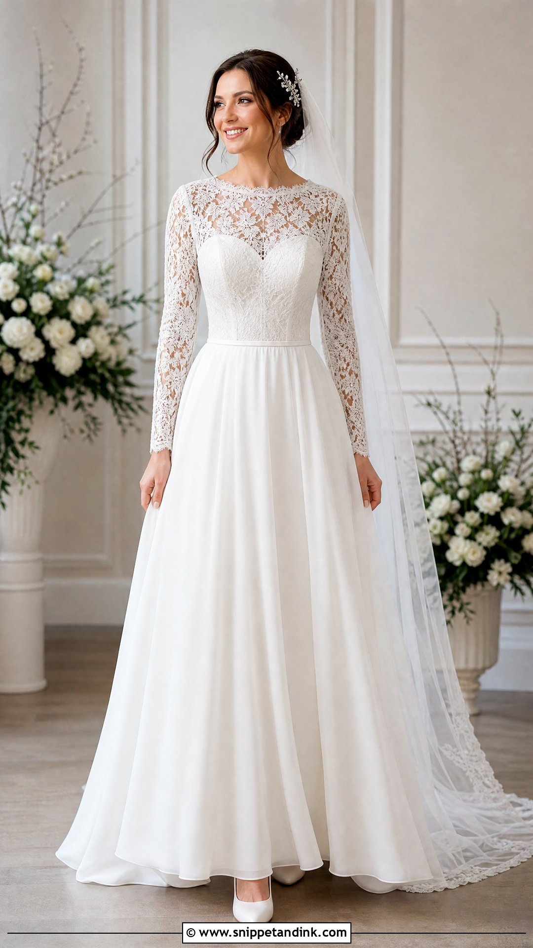 Long Sleeve Bridal Corset Top With Chiffon Skirt - Snippet and Ink - 20 Bridal Corset Top Ideas