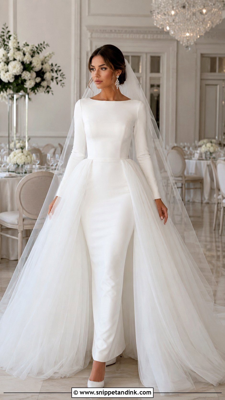 Long Sleeve Bridal Gown With Overskirt - Snippet and Ink - 20 Long Sleeve Bridal Gown Ideas