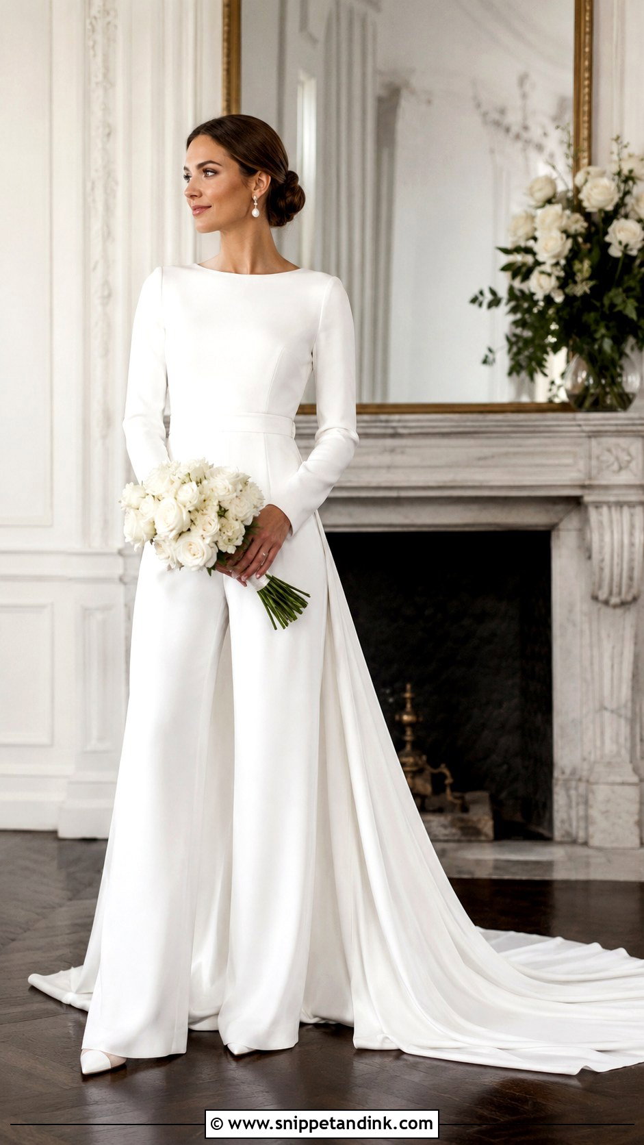 Long Sleeve Bridal Jumpsuit With Train - Snippet and Ink - 25 Bridal Jumpsuit with Train Ideas