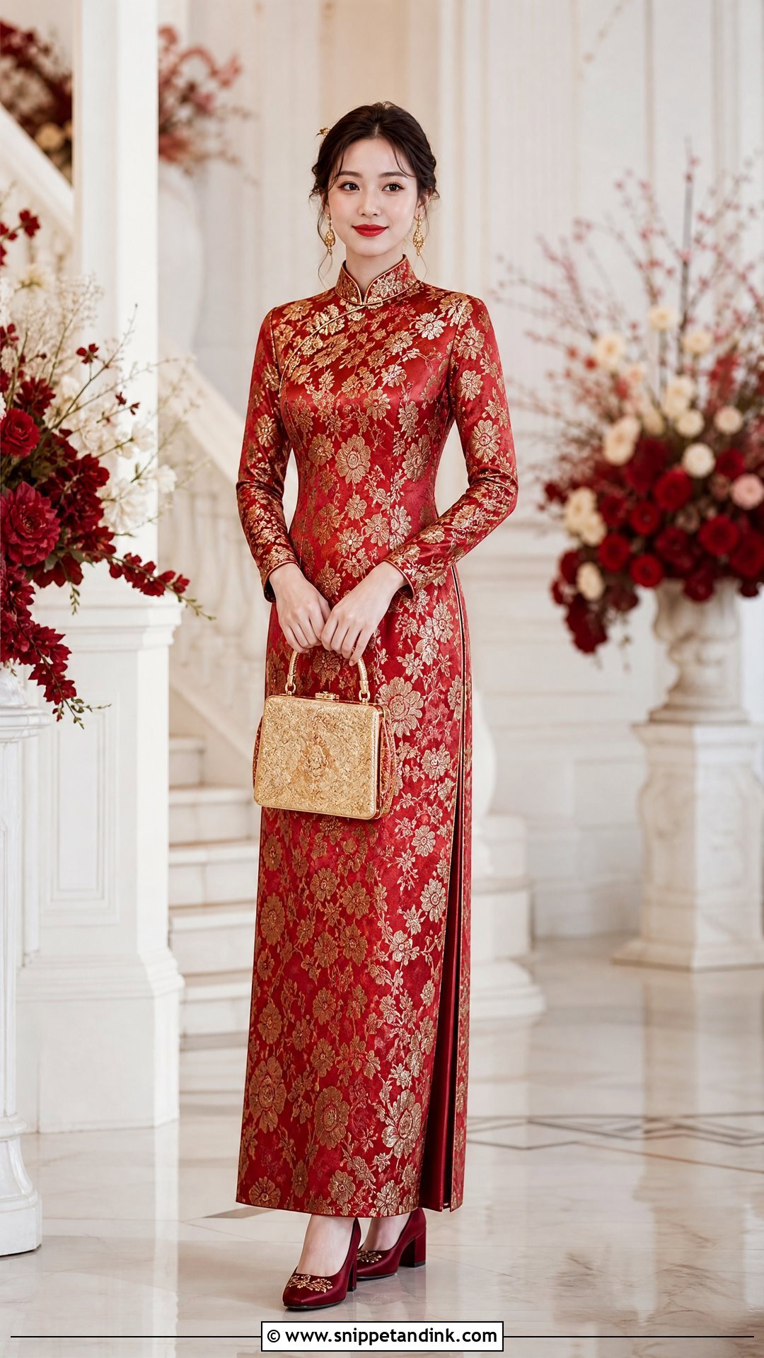 Long Sleeve Brocade Qipao Wedding Dress - Snippet and Ink - 20 Qipao Wedding Dress Ideas
