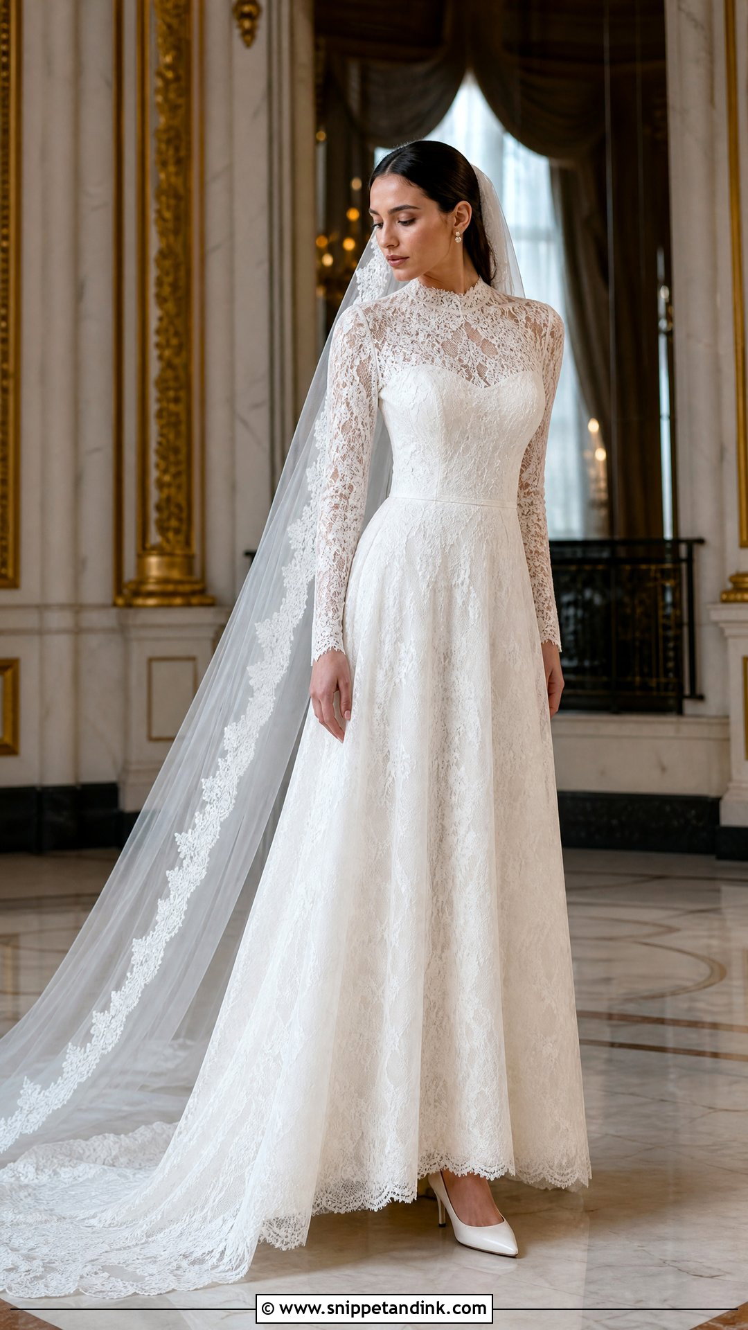 Long Sleeve Chantilly Lace Bride Dress - Snippet and Ink - 20 Romantic Bride Dress Ideas