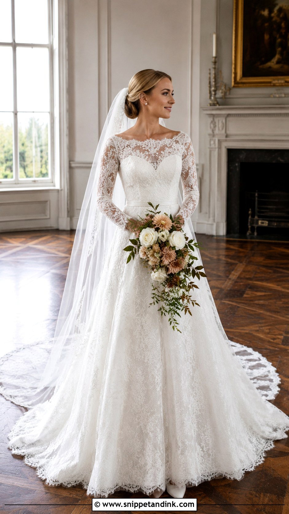 Long Sleeve Chantilly Lace Wedding Dress - Snippet and Ink - 20 Flowy Lace Wedding Dress Ideas
