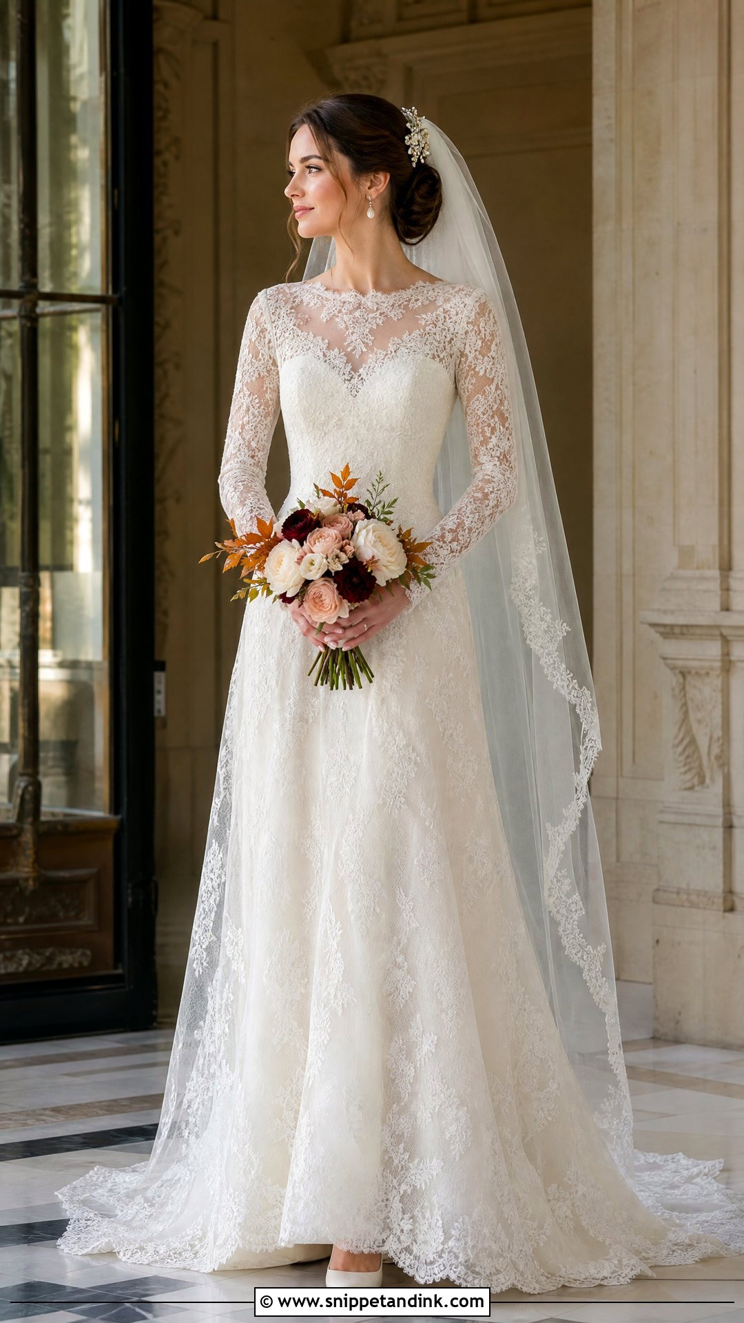 Long Sleeve Chantilly Lace Wedding Gown - Snippet and Ink - 20 Wedding Gown 2025 Ideas