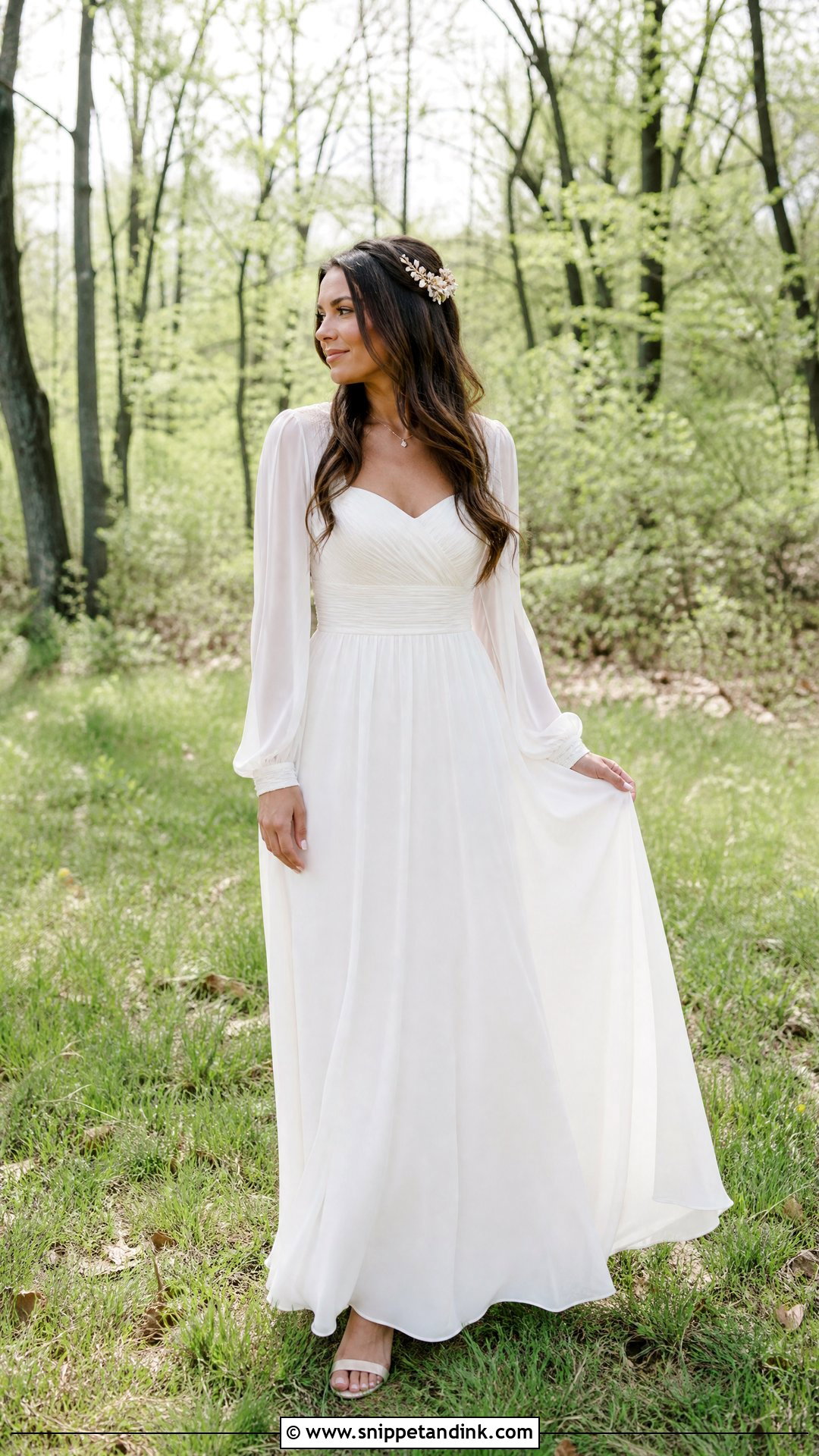 Long Sleeve Chiffon Boho Wedding Dress - Snippet and Ink - 25 Boho Ethereal Wedding Dress Ideas