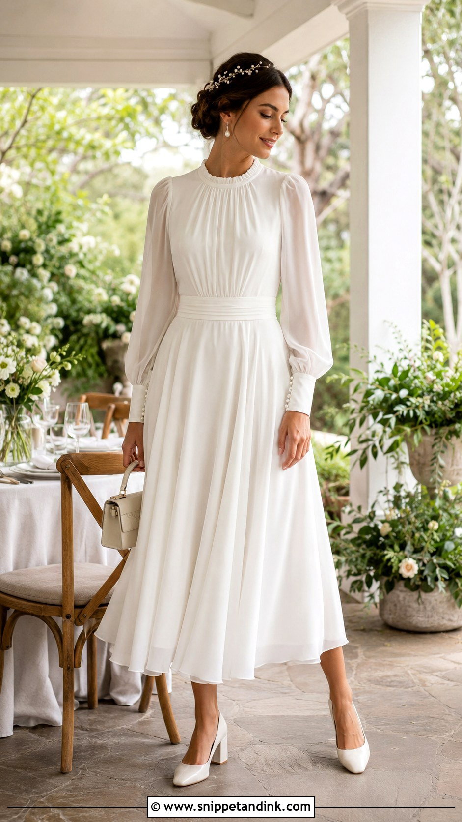 Long Sleeve Chiffon Brunch Wedding Dress - Snippet and Ink - 20 Brunch Wedding Dress Ideas