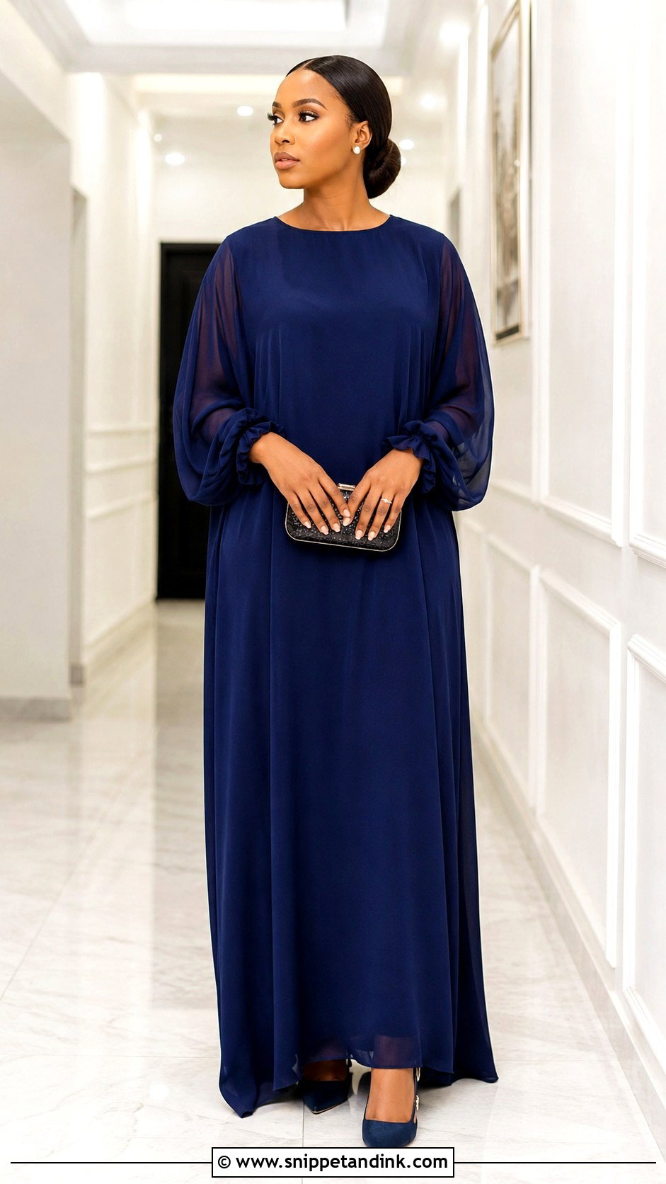 Long Sleeve Chiffon Bubu Gown With Closed Toe Shoes - Snippet and Ink - 25 Bubu Gown Styles Chiffon