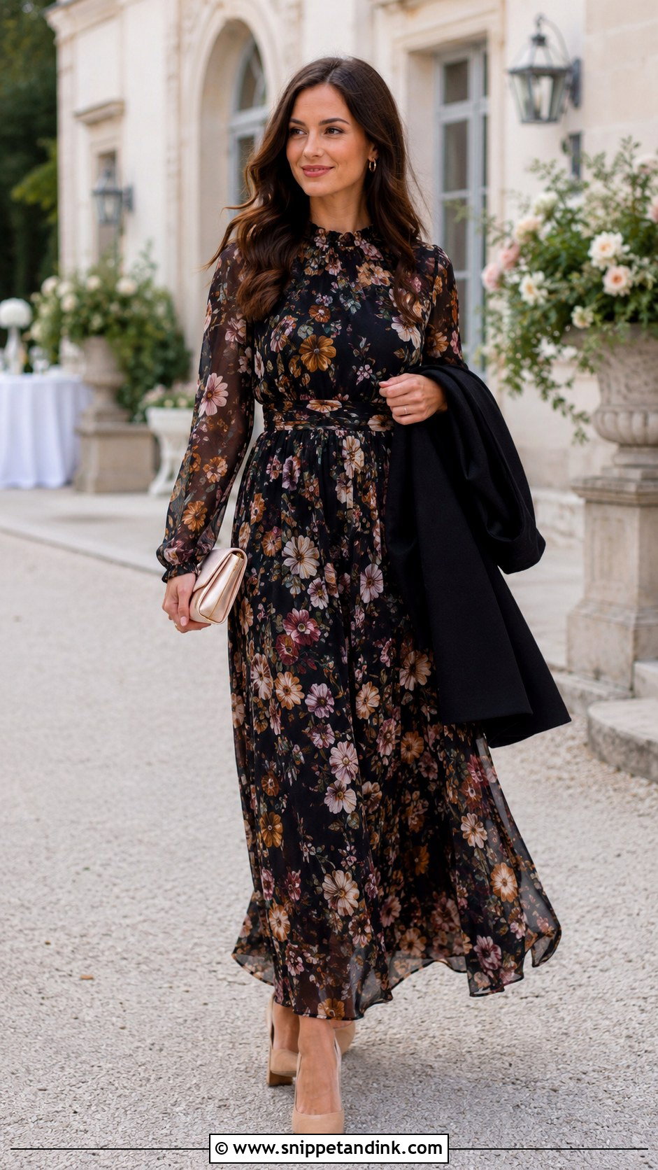 Long Sleeve Chiffon Dress Wedding Guest Outfit - Snippet and Ink - 20 Dress Outfits for Wedding