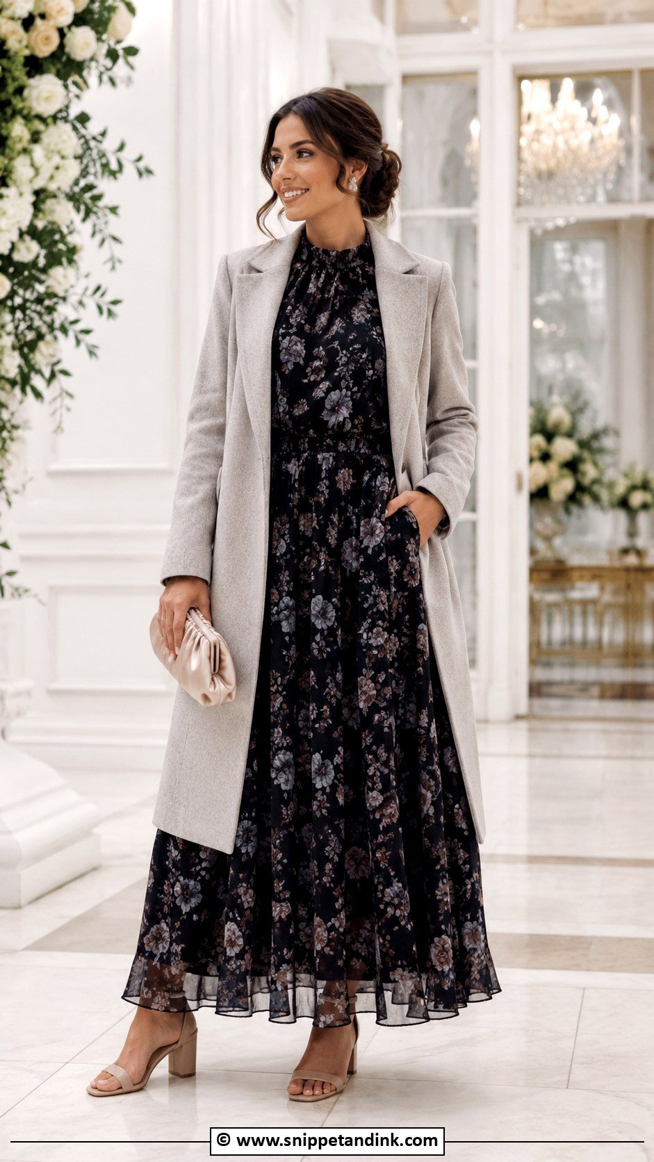 Long Sleeve Chiffon Dress With Block Heels - Snippet and Ink - 35 Winter Wedding Dress Ideas