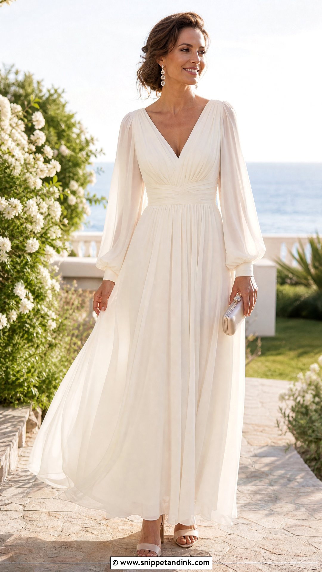 Long Sleeve Chiffon Vow Renewal Dress - Snippet and Ink - 20 Renewing Vows Dress Ideas