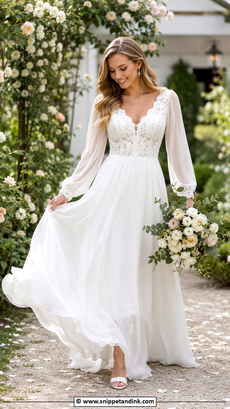 Long Sleeve Chiffon Wedding Dress - Snippet and Ink - 30 Wedding Dresses Long Sleeve