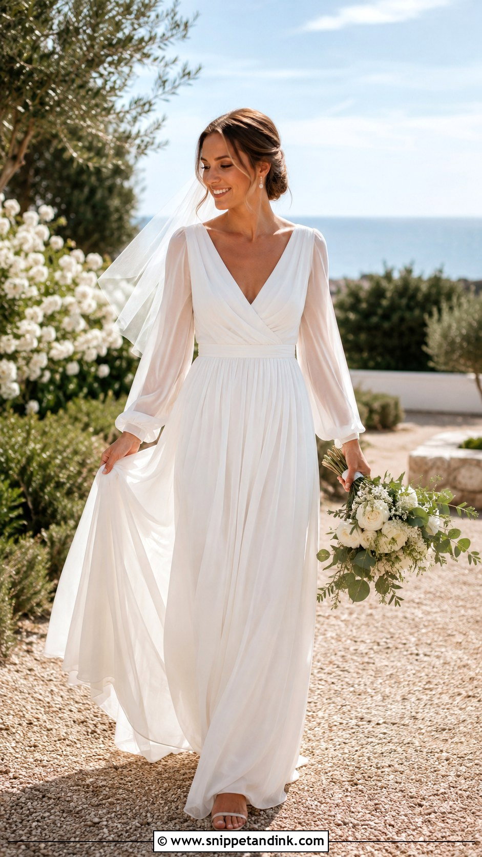 Long Sleeve Chiffon Wedding Dress - Snippet and Ink - 30 Sleeve Wedding Dress Ideas