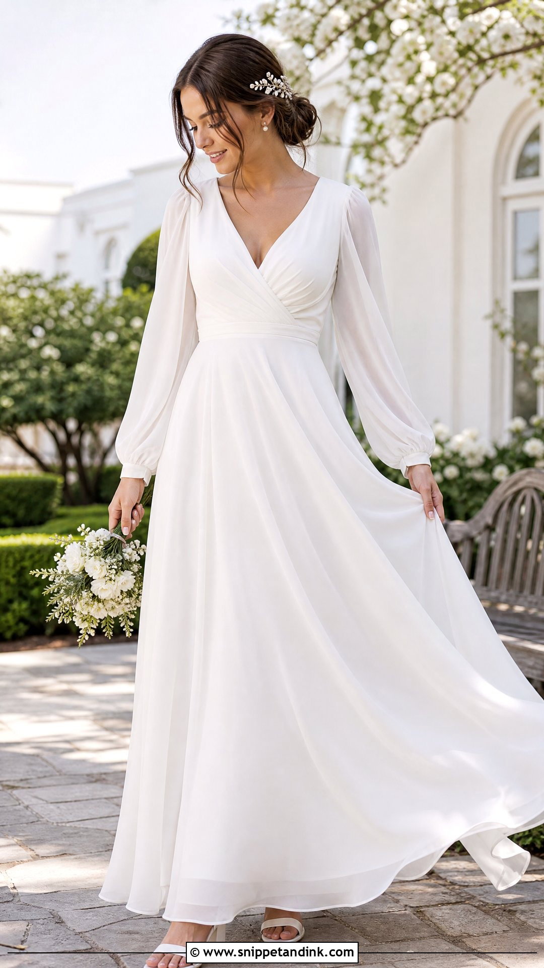 Long Sleeve Chiffon Wedding Dress - Snippet and Ink - 25 Simple Romantic Wedding Dress Ideas