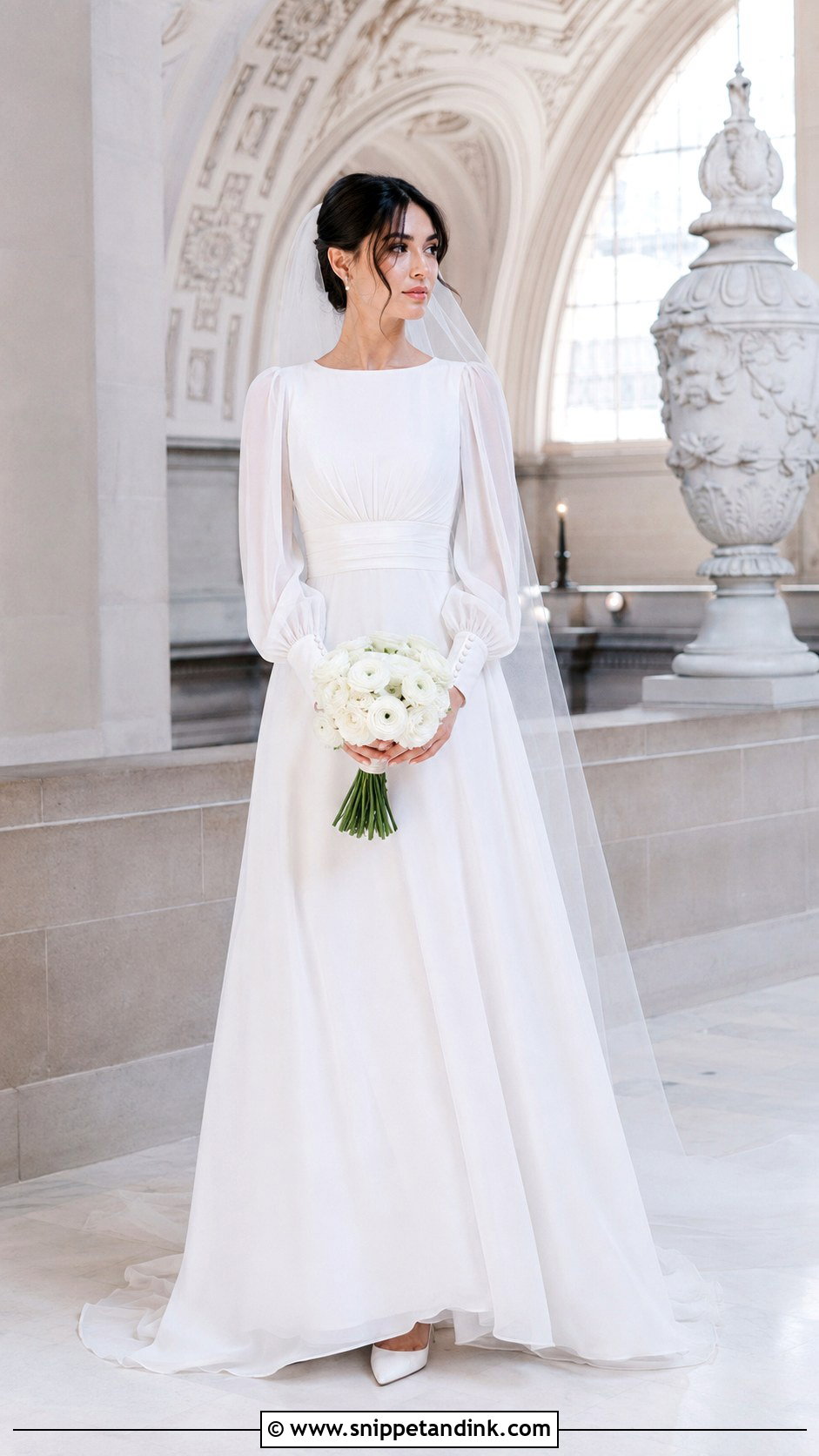 Long Sleeve Chiffon Wedding Dress - Snippet and Ink - 20 Flowy Chiffon Wedding Dress Ideas