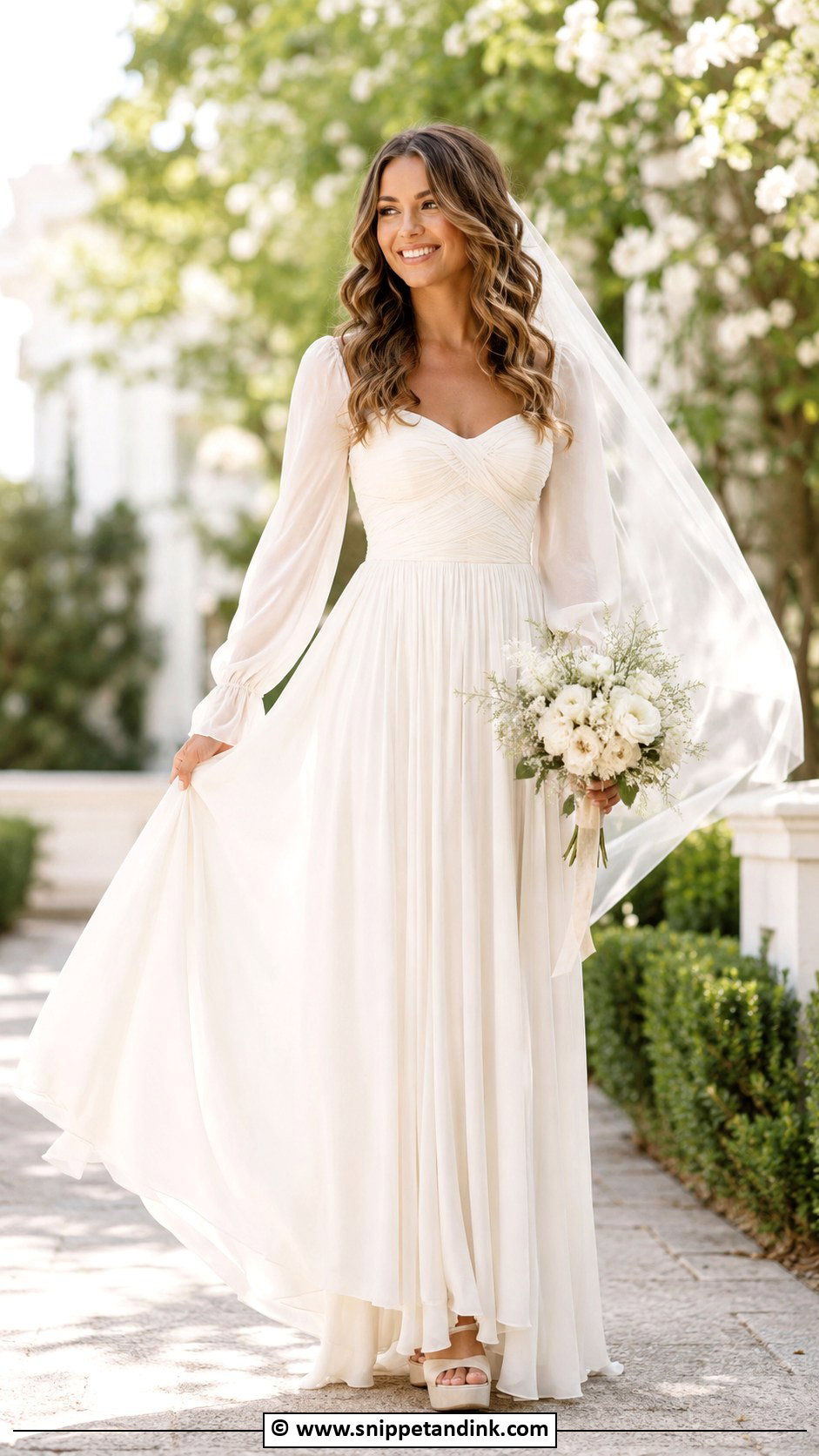 Long Sleeve Chiffon Wedding Dress - Snippet and Ink - 30 70s Wedding Dress Ideas