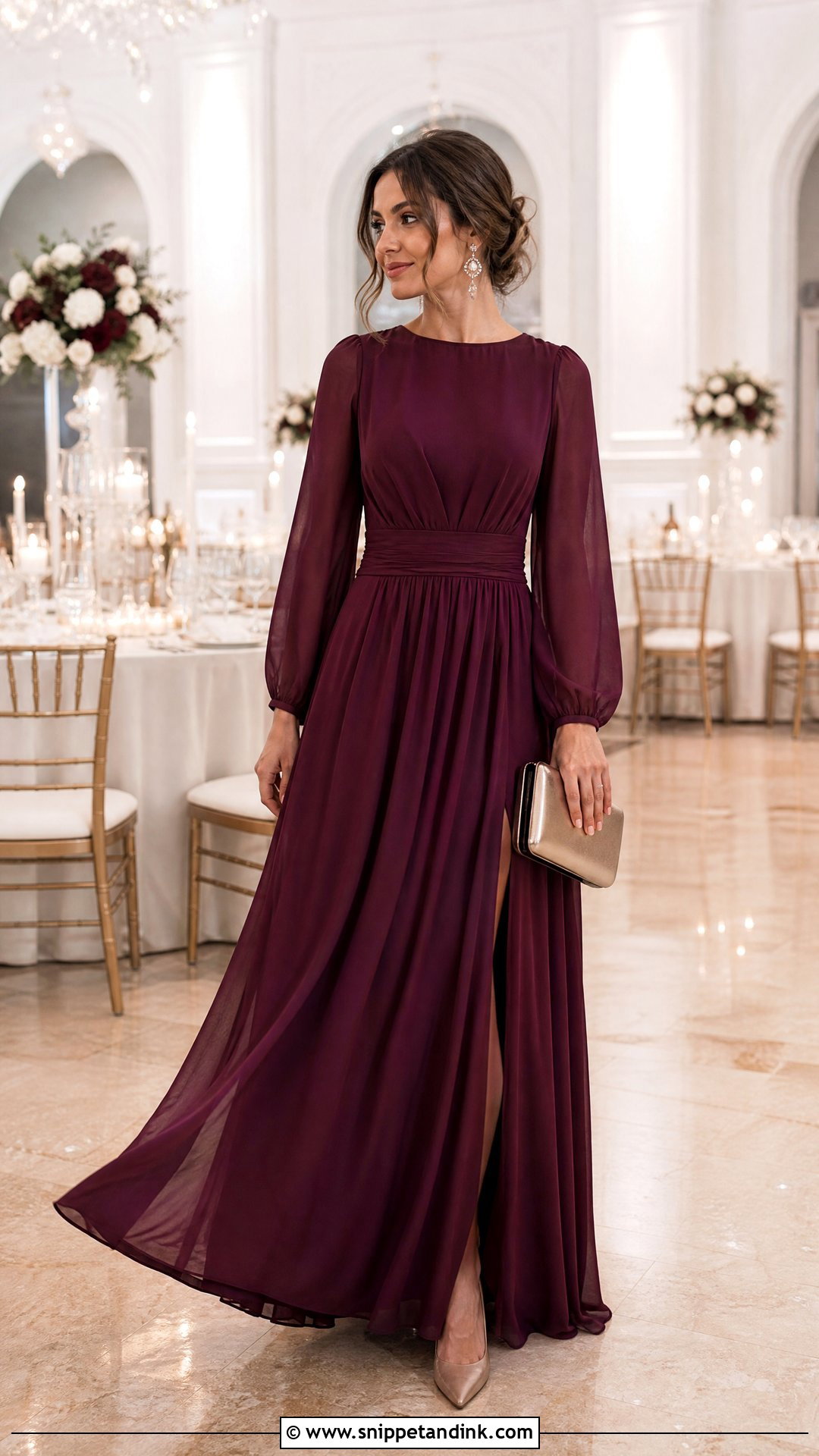 Long Sleeve Chiffon Wedding Guest Dress - Snippet and Ink - 25 Wedding Wear Dresses