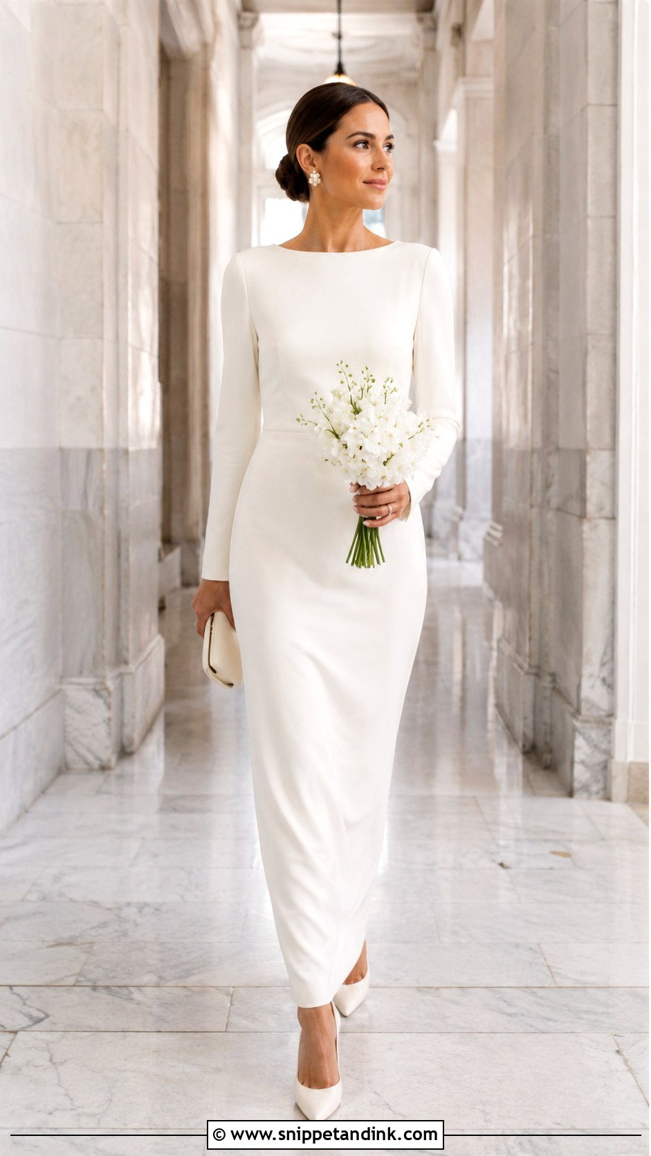 Long Sleeve Column Civil Wedding Outfit - Snippet and Ink - 20 Civil Wedding Ideas Outfits
