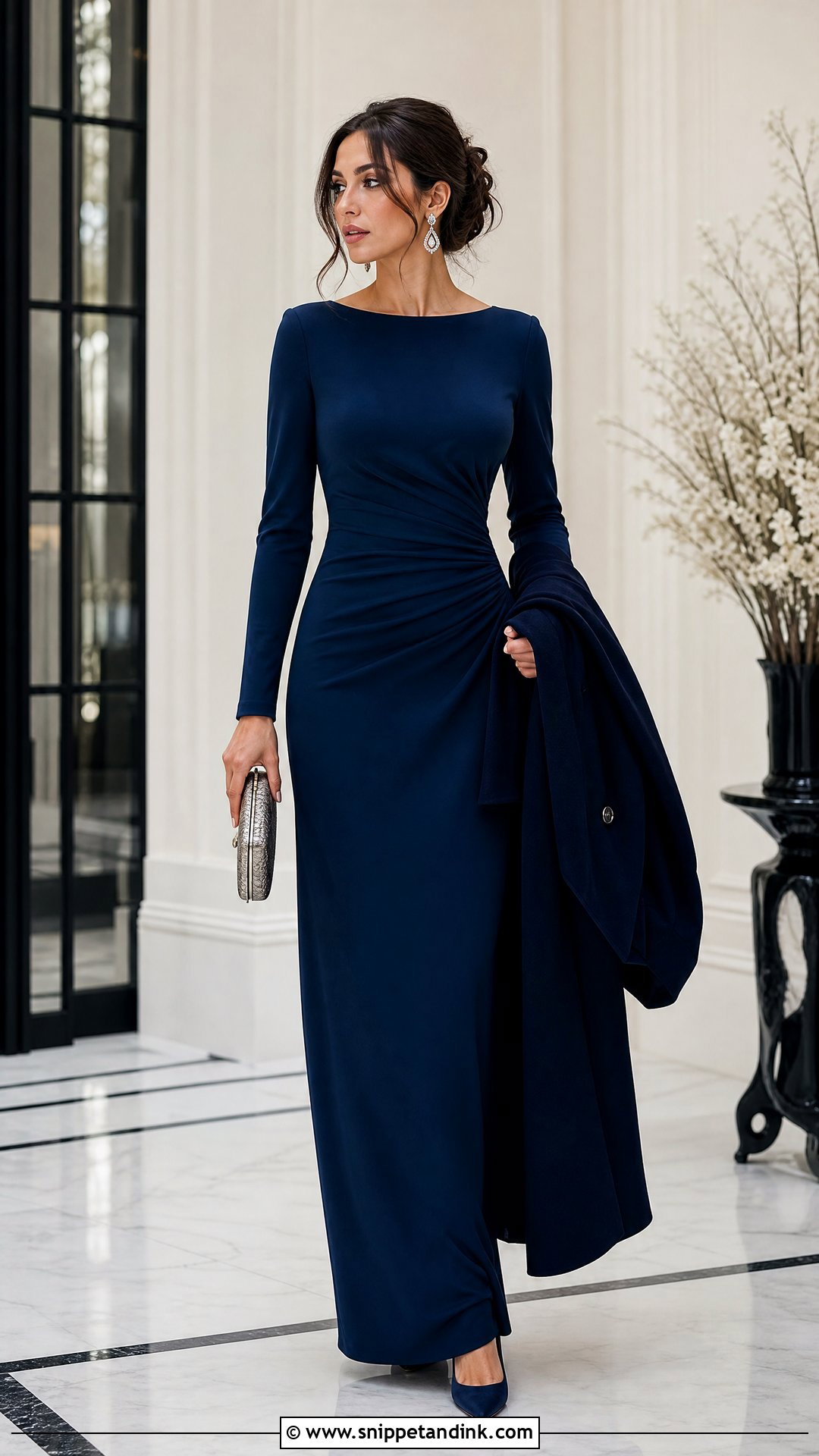 Long Sleeve Column Gown for Sisters Wedding - Snippet and Ink - 20 Outfit for Sisters Wedding Ideas