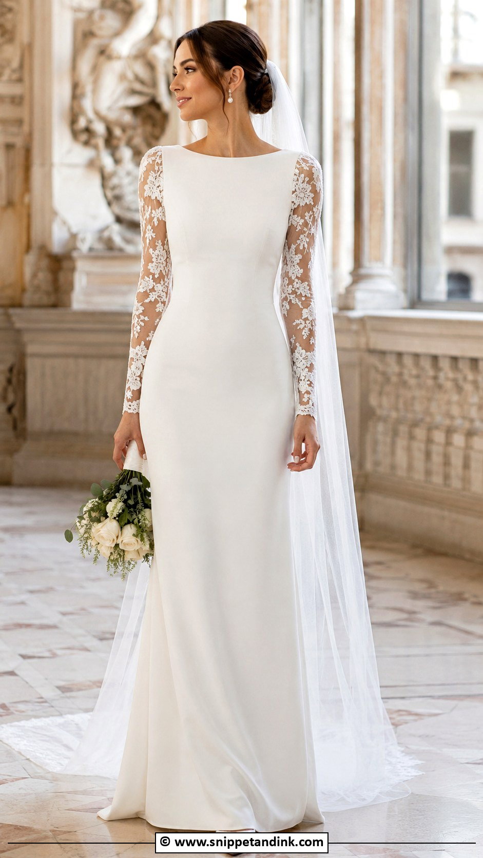 Long Sleeve Column Wedding Dress - Snippet and Ink - 25 Column Wedding Dress Ideas
