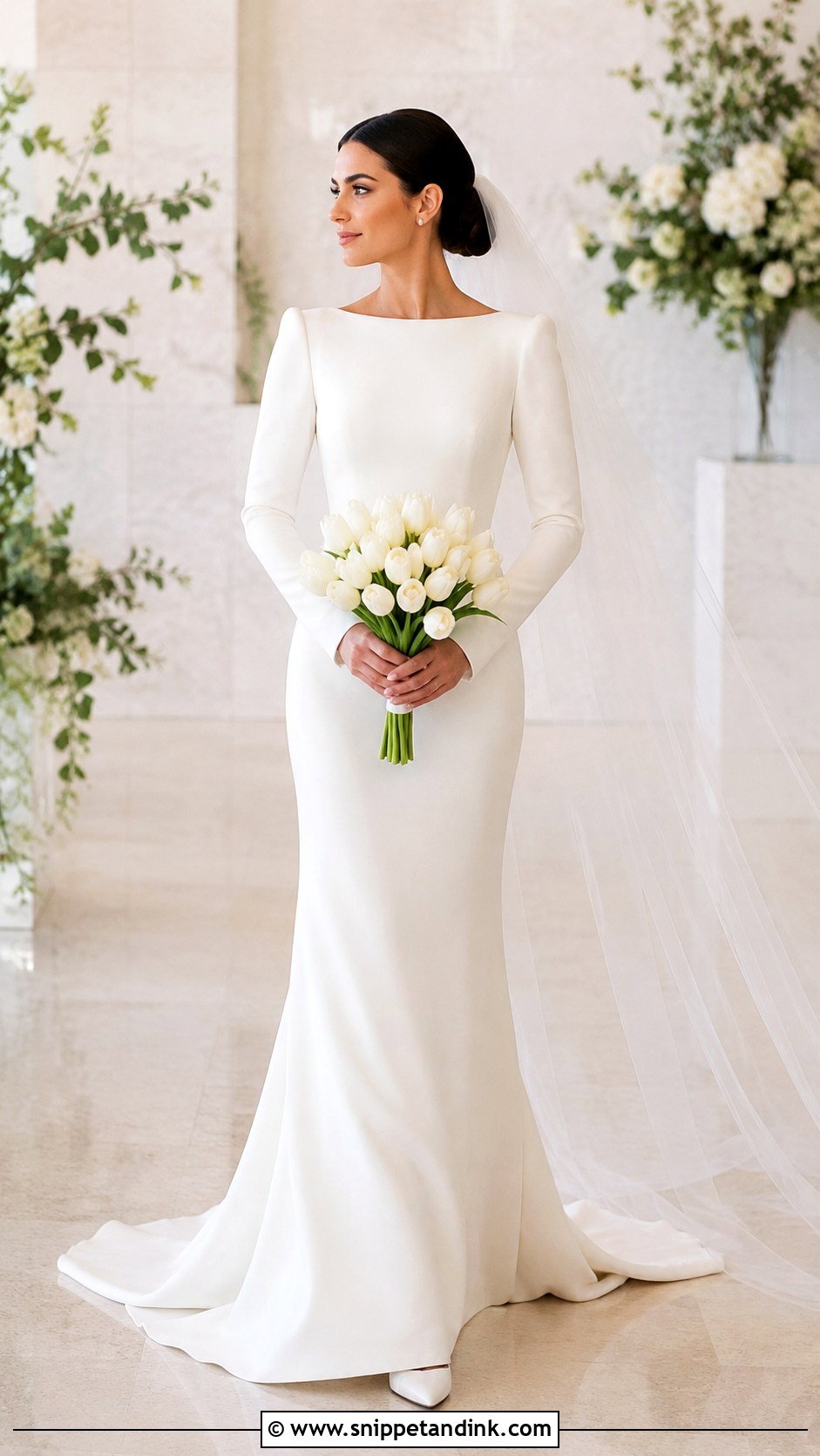 Long Sleeve Column Wedding Gown - Snippet and Ink - 20 Modern Minimalist Wedding Gown Ideas