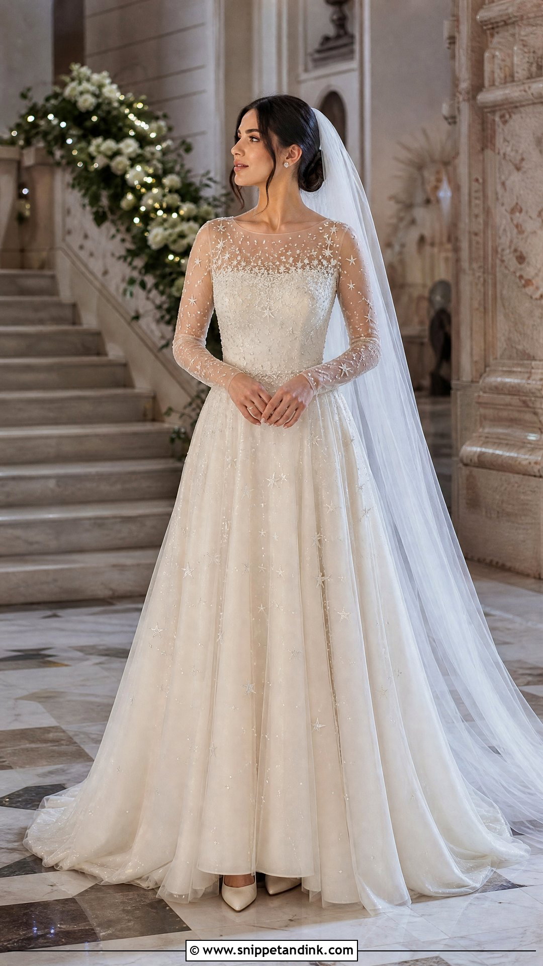 Long Sleeve Constellation Wedding Dress - Snippet and Ink - 20 Starry Wedding Dress Ideas