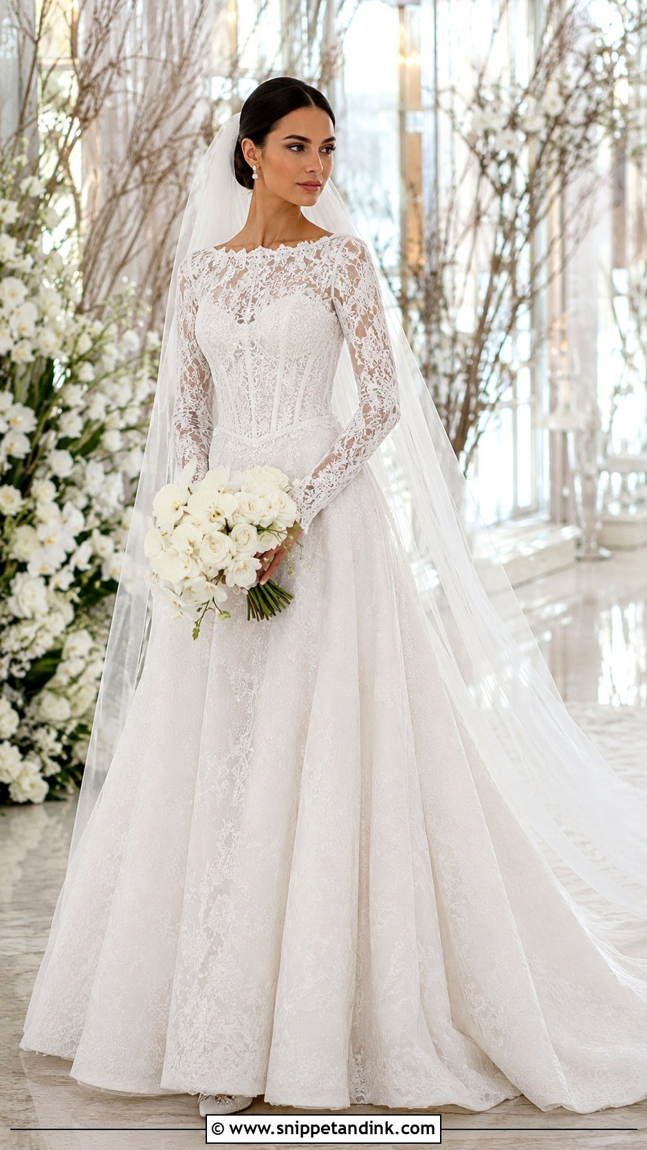 Long Sleeve Corset Basque Waist Wedding Dress - Snippet and Ink - 20 Corset Basque Waist Wedding Dress Ideas