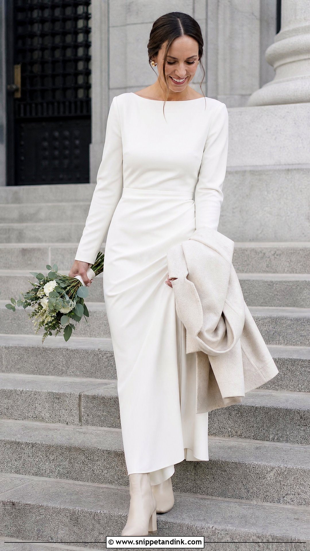 Long Sleeve Courthouse Wedding Dress With Ankle Boots - Snippet and Ink - 20 Casual Courthouse Wedding Dress Ideas
