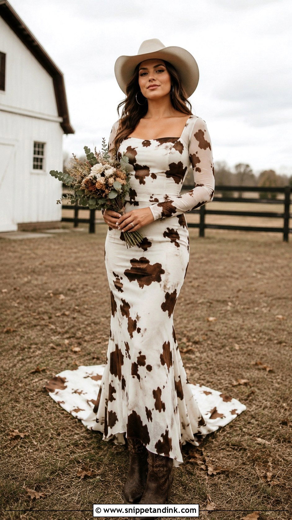 Long Sleeve Cow Print Wedding Dress - Snippet and Ink - 20 Cow Print Wedding Dress Ideas