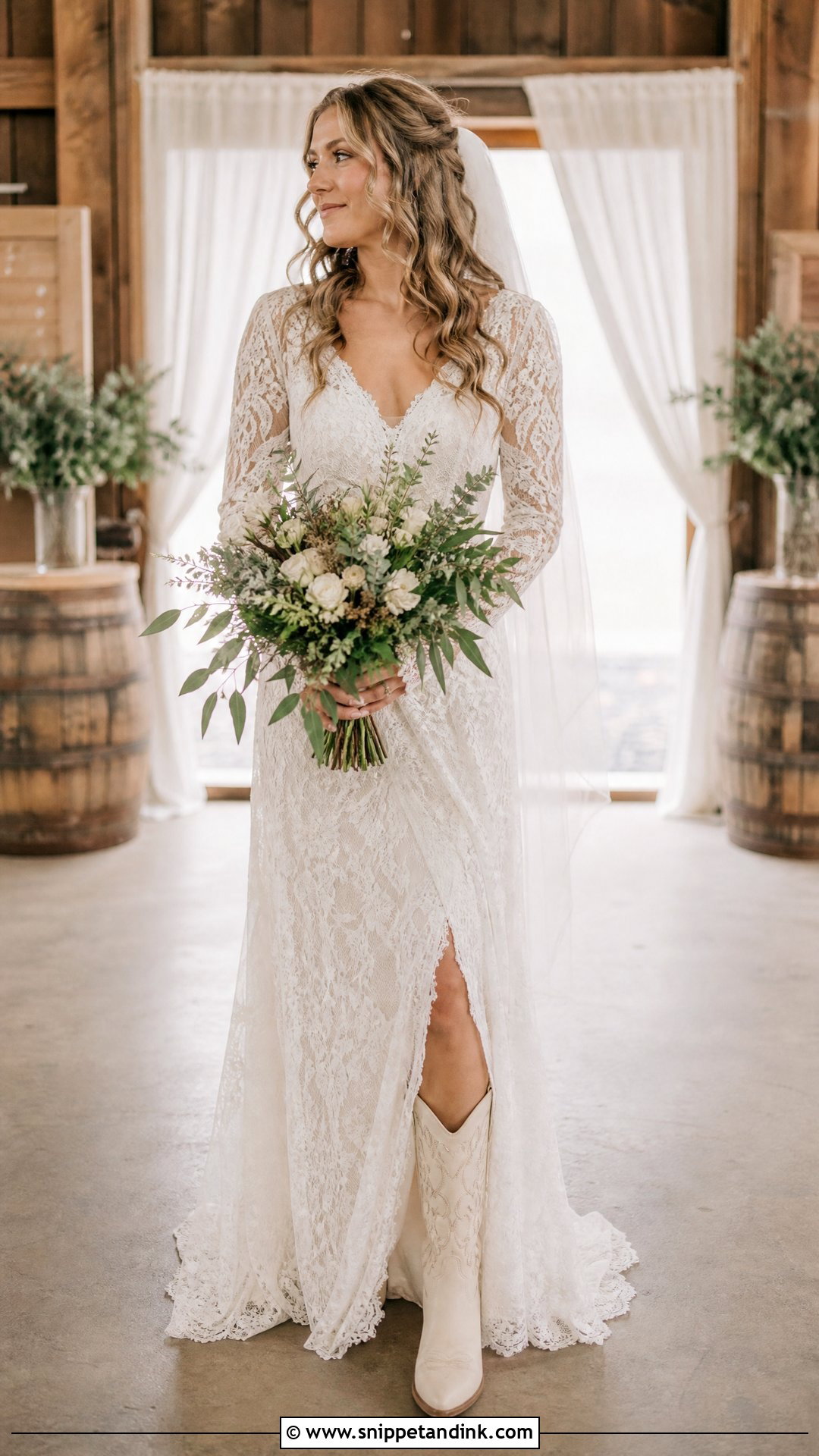 Long Sleeve Cowgirl Wedding Dress With Boots - Snippet and Ink - 25 Cowgirl Wedding Dress with Boots Ideas