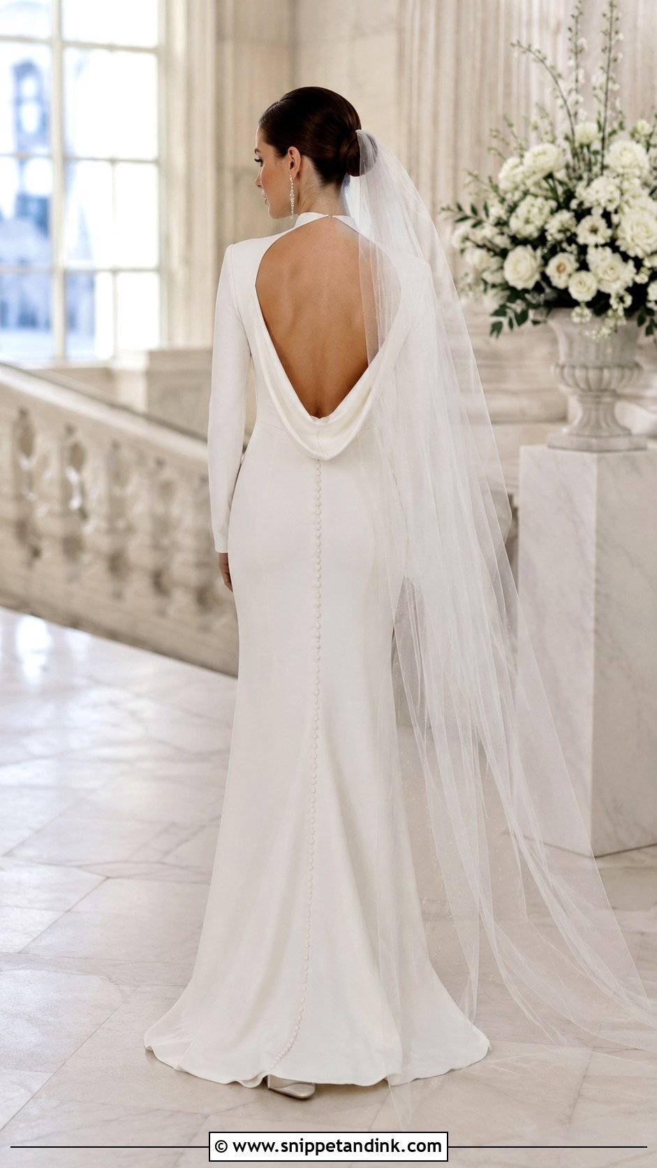 Long Sleeve Cowl Back Wedding Dress - Snippet and Ink - 20 Cowl Back Wedding Dress Ideas