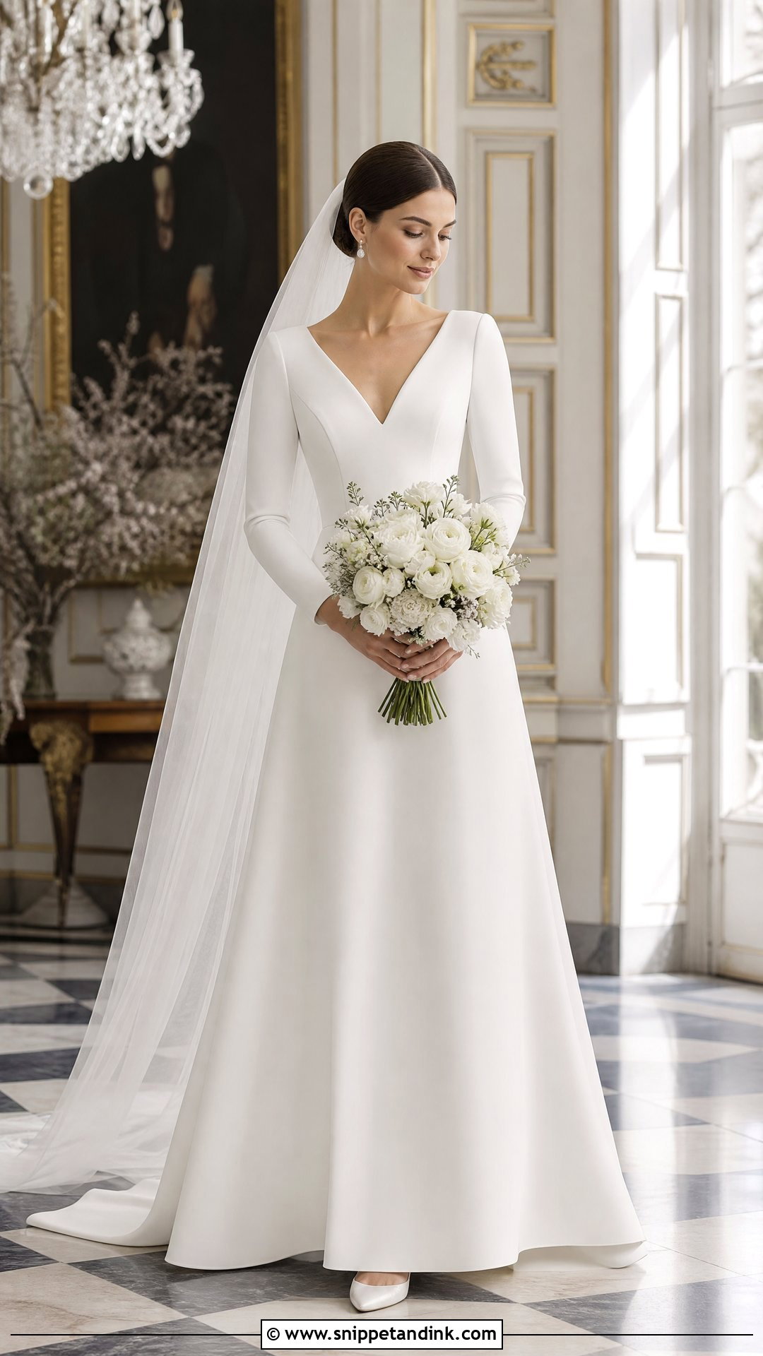 Long Sleeve Crepe A Line Wedding Dress - Snippet and Ink - 20 Simple Aline Wedding Dress Ideas