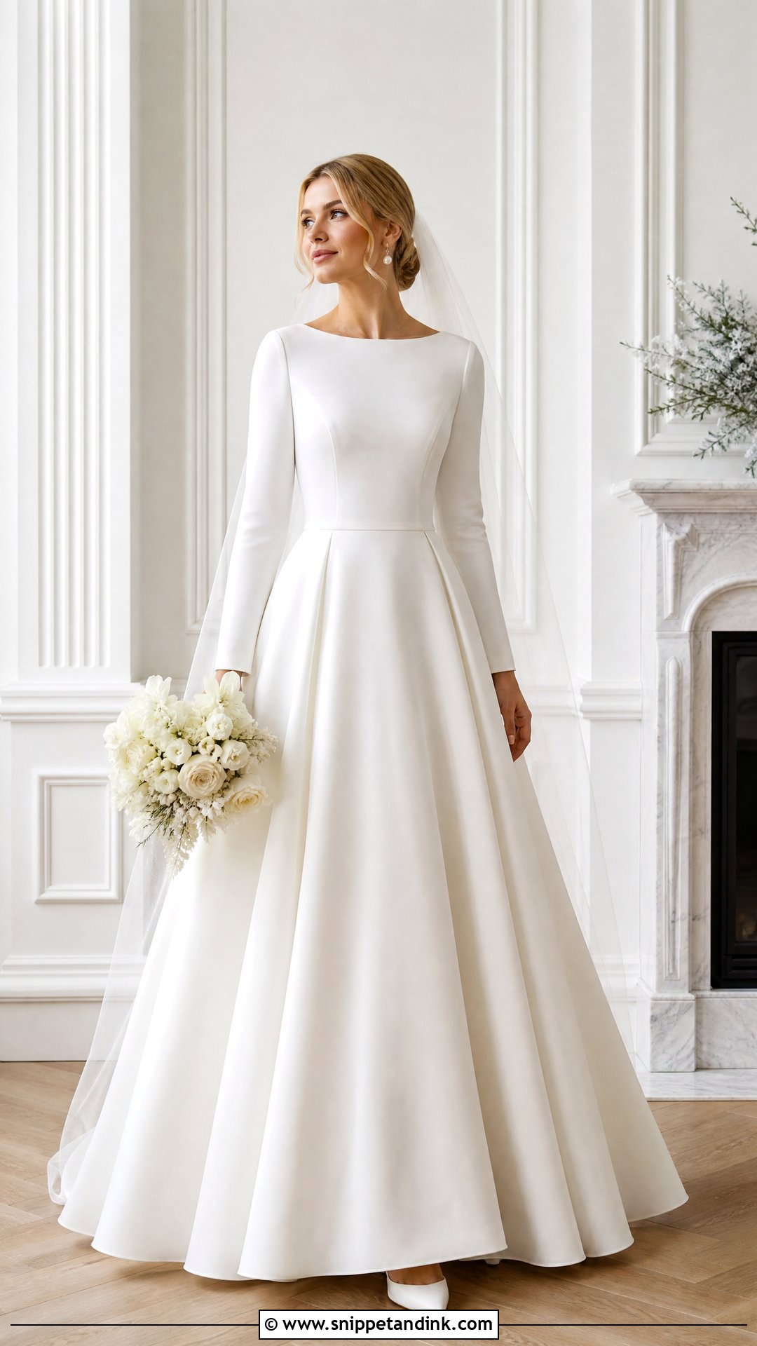 Long Sleeve Crepe Ball Gown Wedding Dress - Snippet and Ink - 20 Simple Ball Gown Wedding Dress Ideas