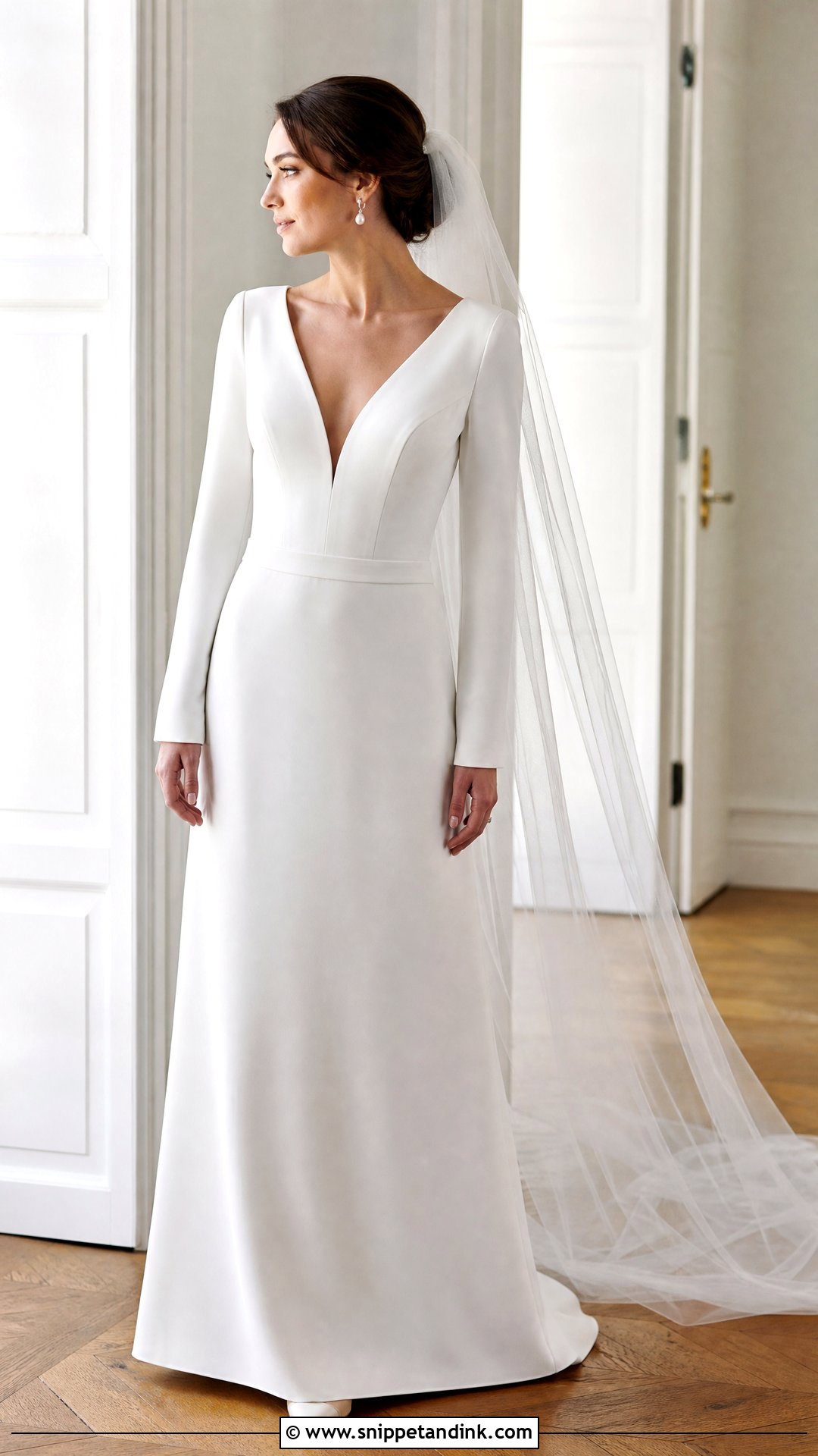 Long Sleeve Crepe Bridal Dress - Snippet and Ink - 25 Bridal Dresses Simple Elegant