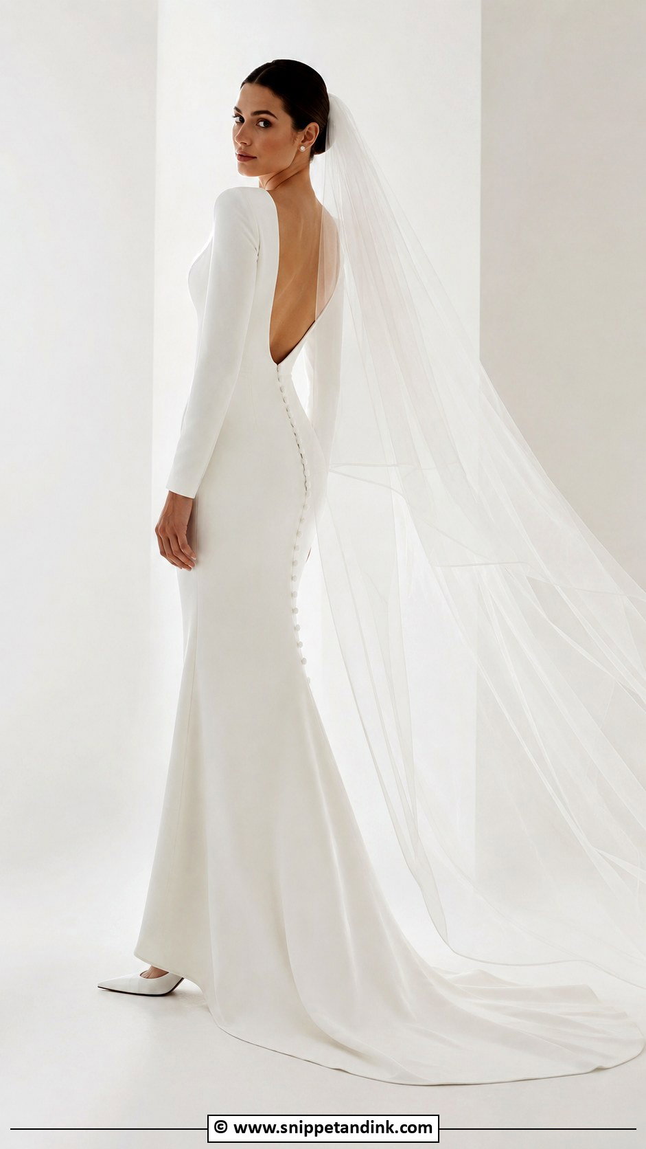 Long Sleeve Crepe Bride Dress - Snippet and Ink - 30 Brides Dresses