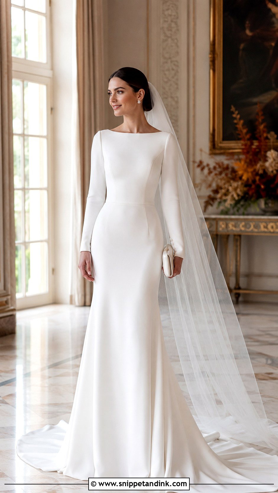 Long Sleeve Crepe Bride With Chapel Veil - Snippet and Ink - 20 Brides with Veils