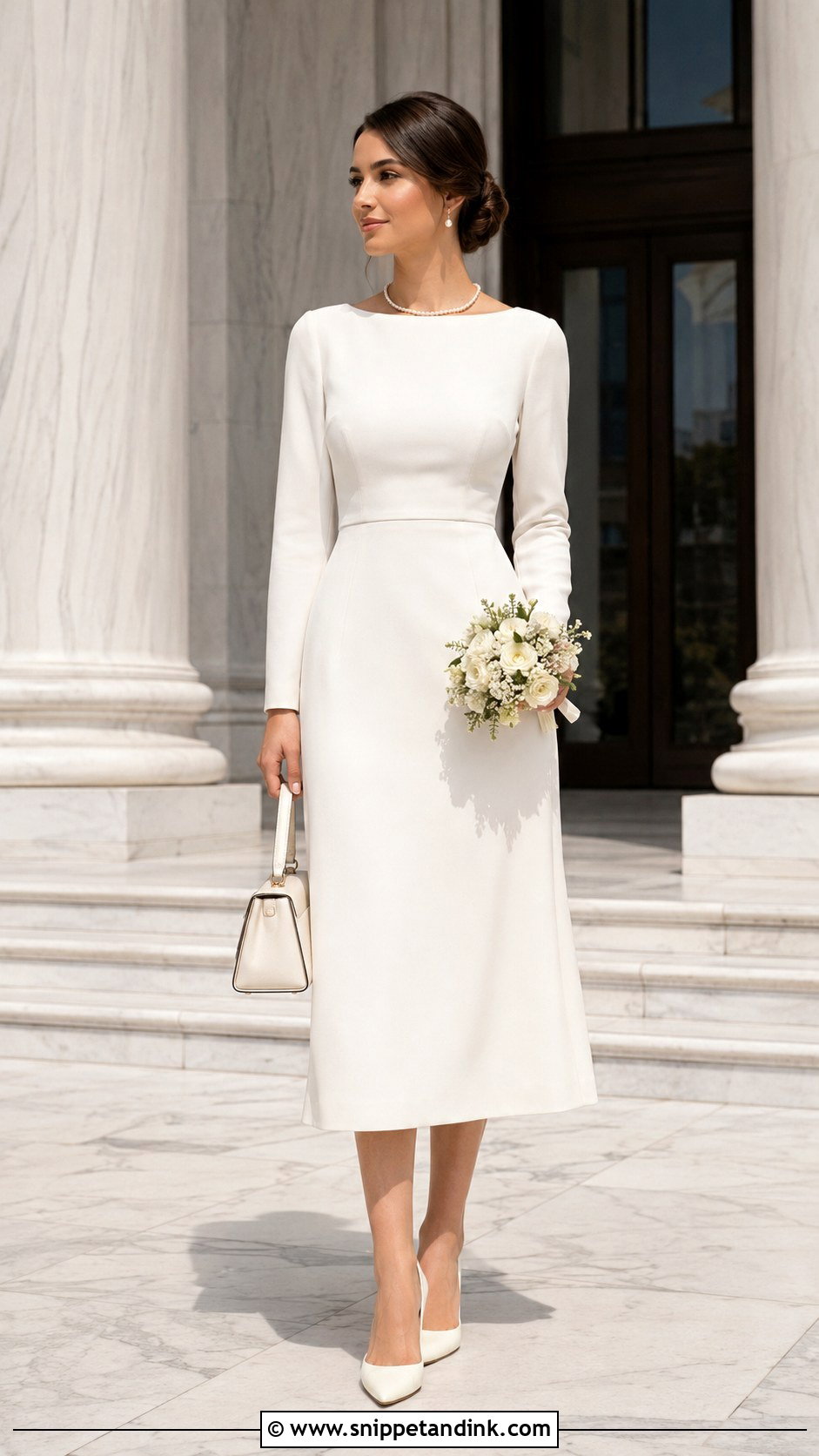 Long Sleeve Crepe Civil Court Wedding Dress - Snippet and Ink - 20 Civil Court Wedding Dresses