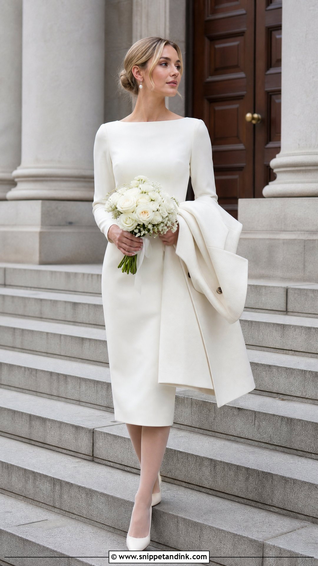 Long Sleeve Crepe Civil Wedding Dress - Snippet and Ink - 20 Winter Civil Wedding Dress Ideas