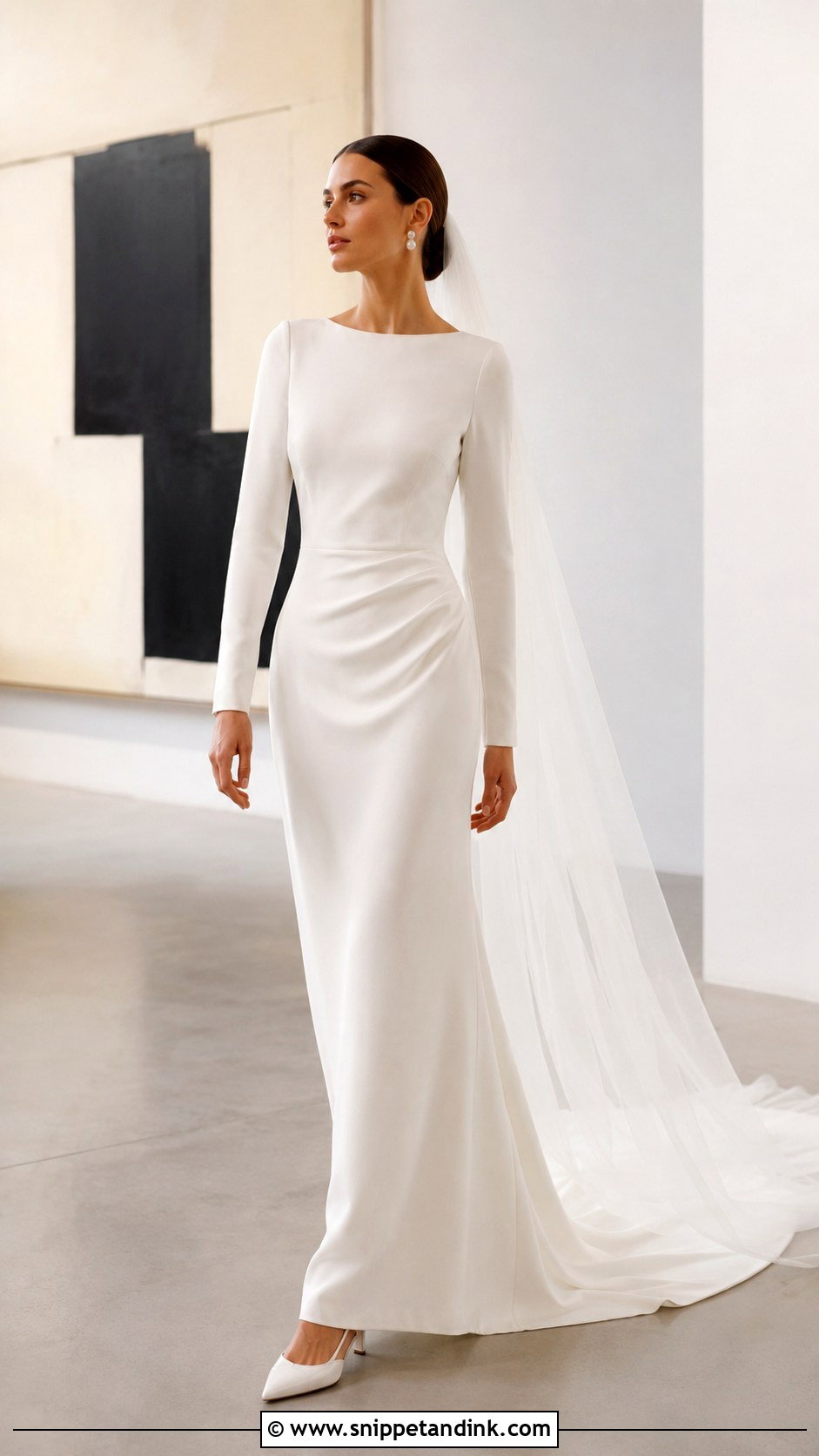 Long Sleeve Crepe Column Bridal Dress - Snippet and Ink - 20 Long Sleeve Bridal Dresses