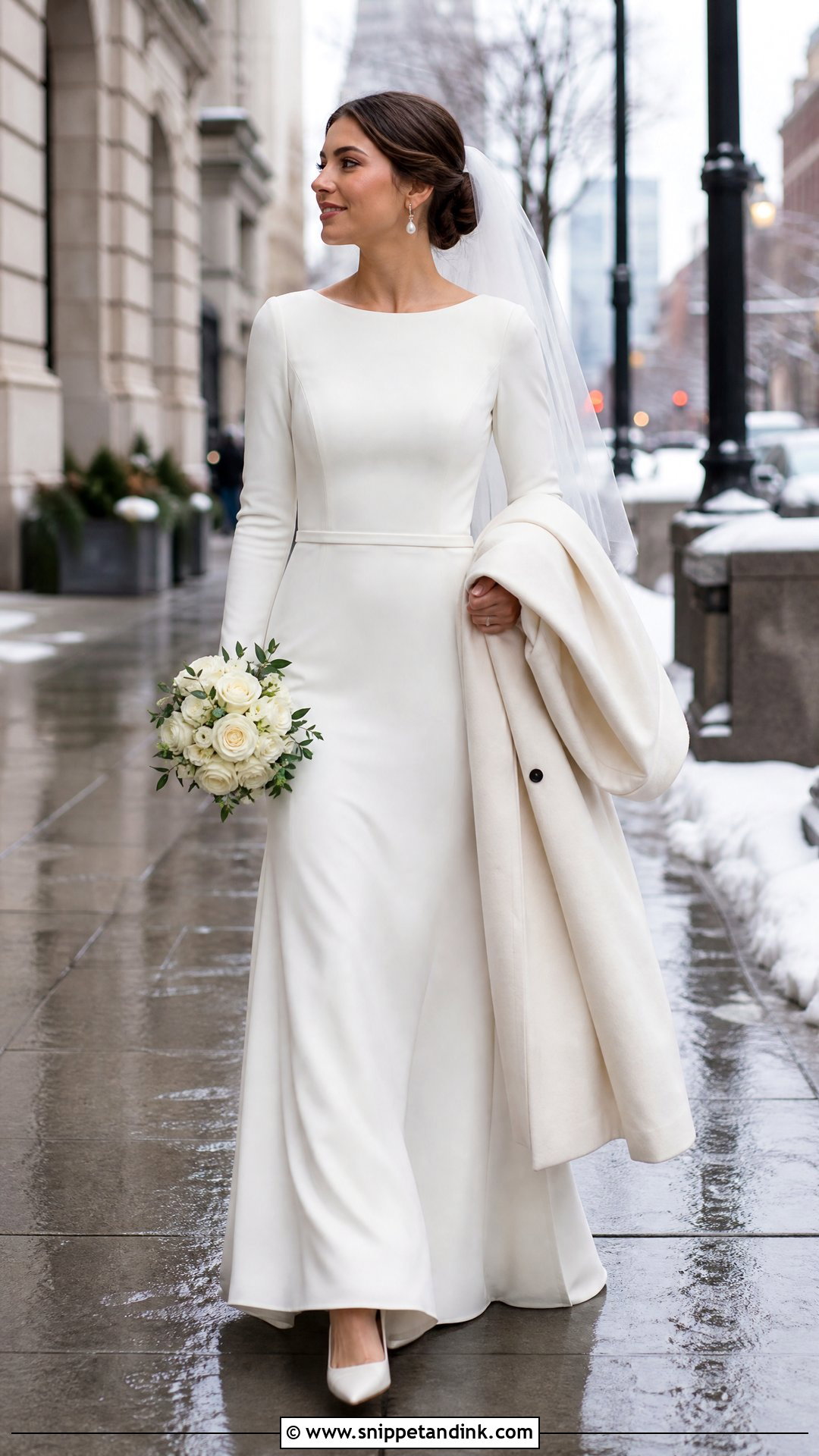 Long Sleeve Crepe Elopement Wedding Dress - Snippet and Ink - 20 Simple Elopement Wedding Dress Ideas