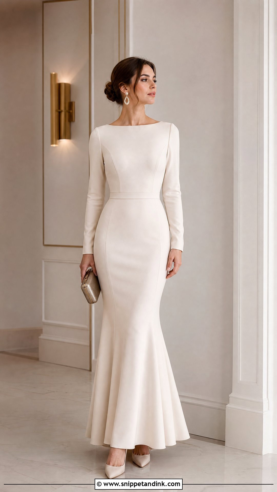 Long Sleeve Crepe Fishtail Gown - Snippet and Ink - 25 Fishtail Gown Ideas