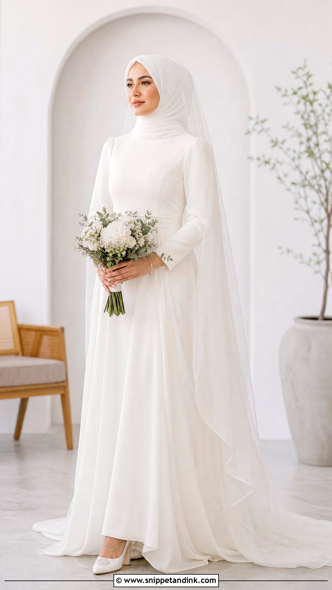 Long Sleeve Crepe Hijabi Wedding Dress - Snippet and Ink - 25 Simple Hijabi Wedding Dress Ideas