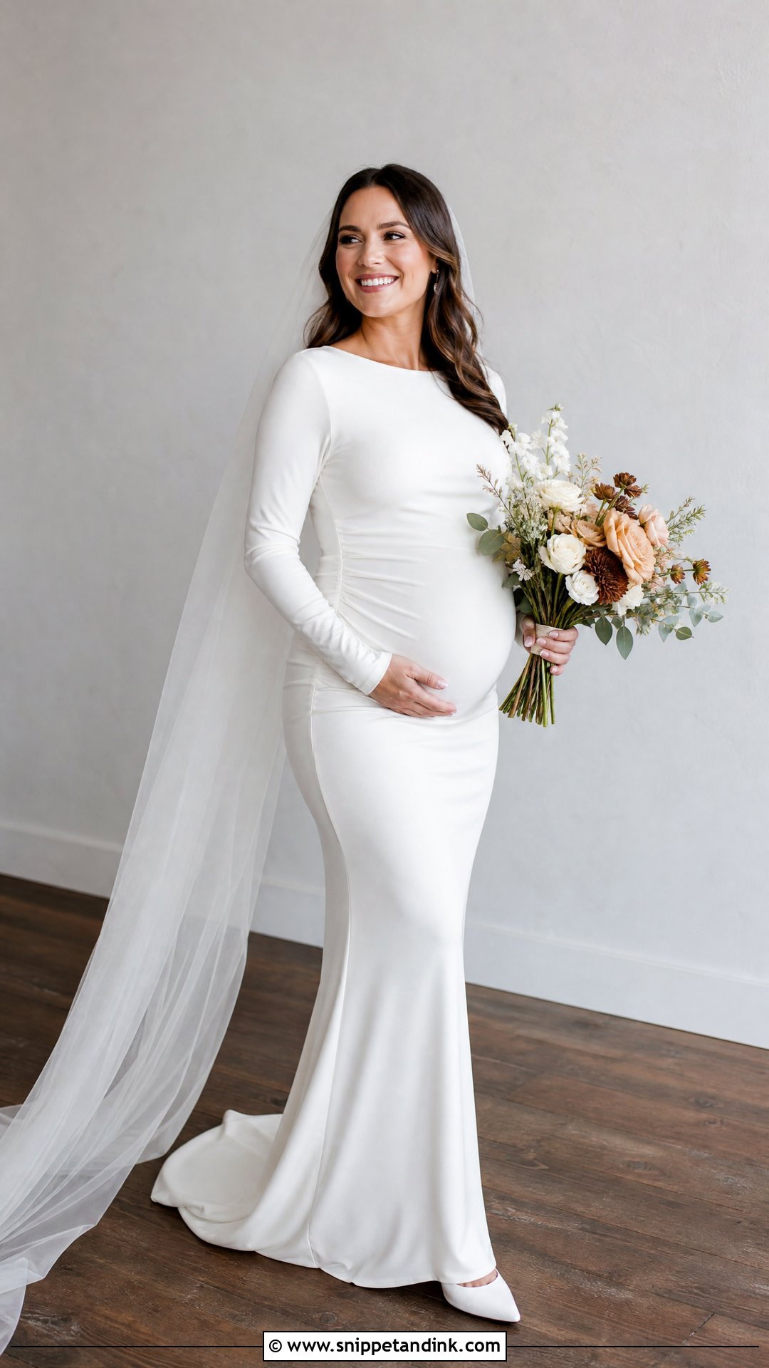 Long Sleeve Crepe Maternity Wedding Gown - Snippet and Ink - 25 Maternity Wedding Gown Ideas