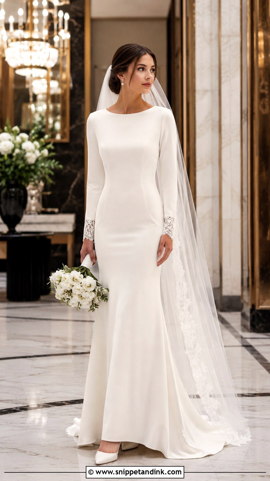 Long Sleeve Crepe Midsize Wedding Dress - Snippet and Ink - 20 Midsize Wedding Dresses