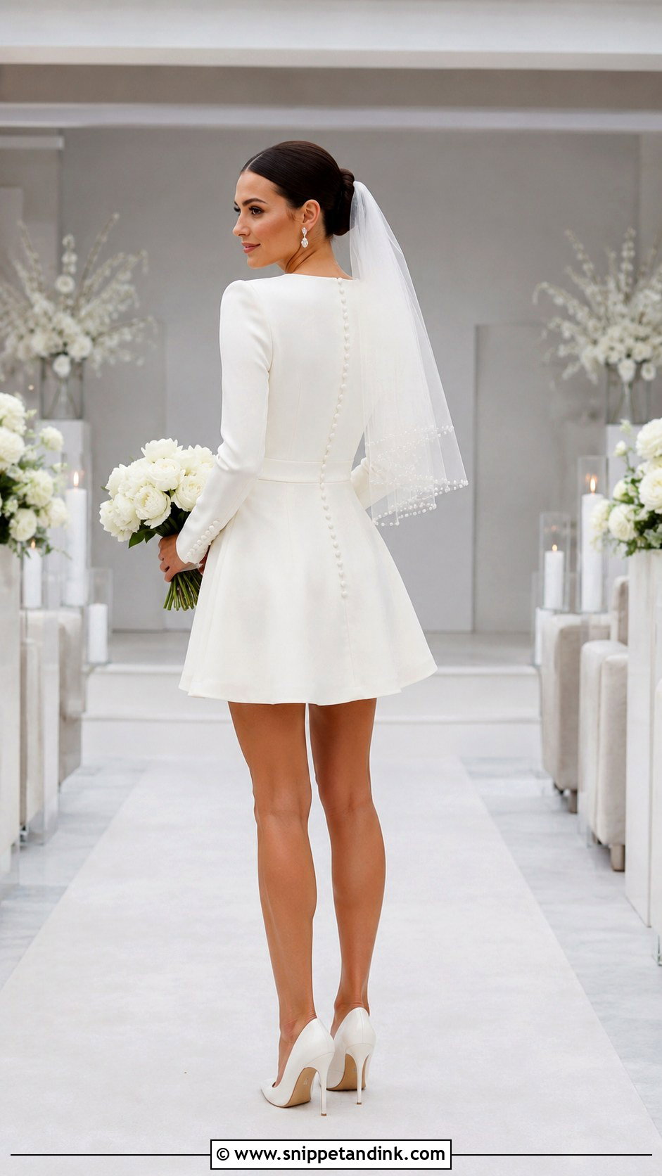 Long Sleeve Crepe Mini Micro Wedding Dress - Snippet and Ink - 20 Micro Wedding Dress Ideas