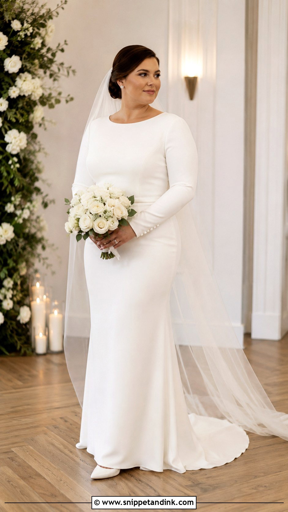 Long Sleeve Crepe Sheath Wedding Dress - Snippet and Ink - 20 Simple Unique Wedding Dresses