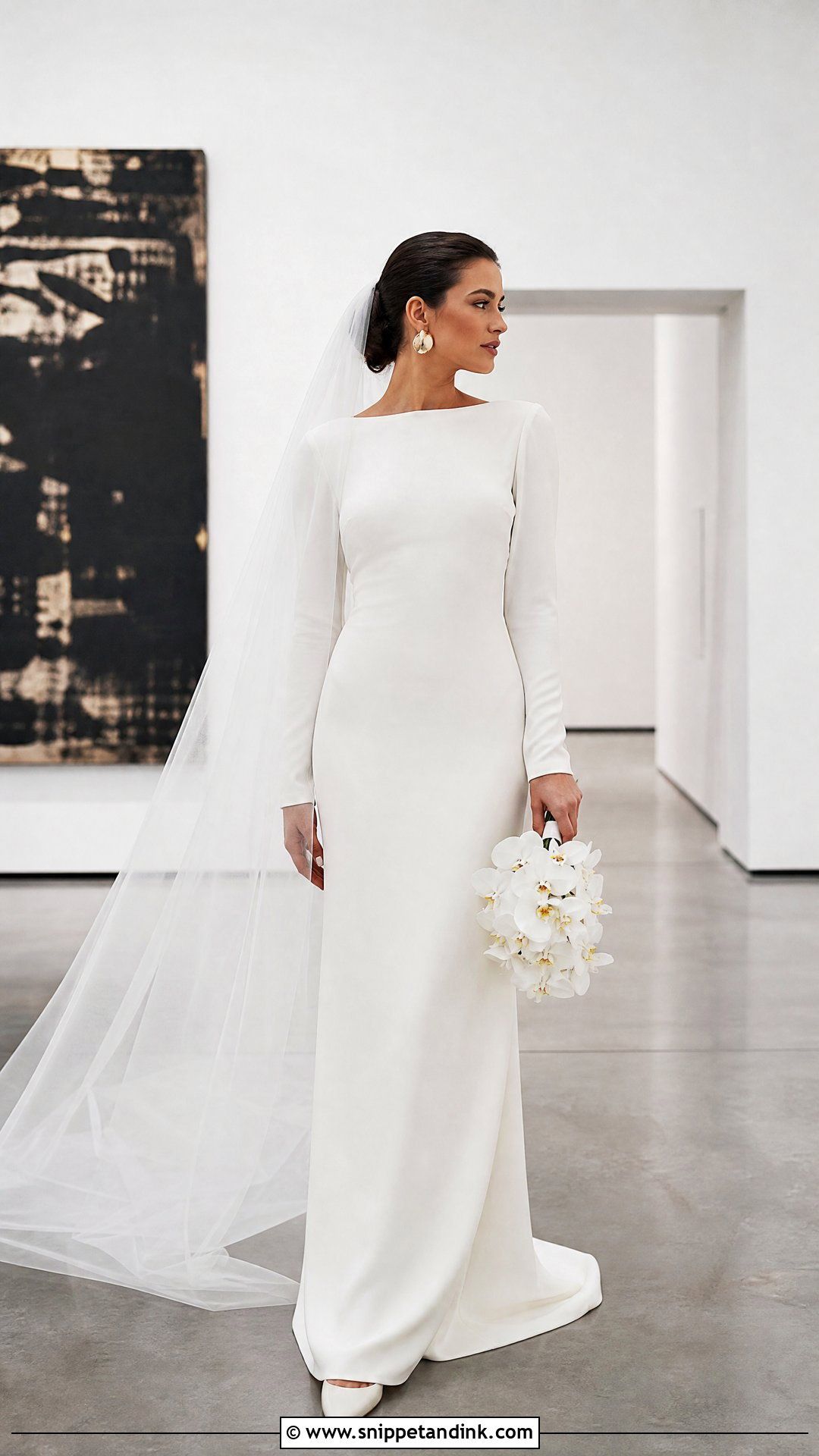 Long Sleeve Crepe Sheath Wedding Gown - Snippet and Ink - 25 Long Sleeve Wedding Gowns