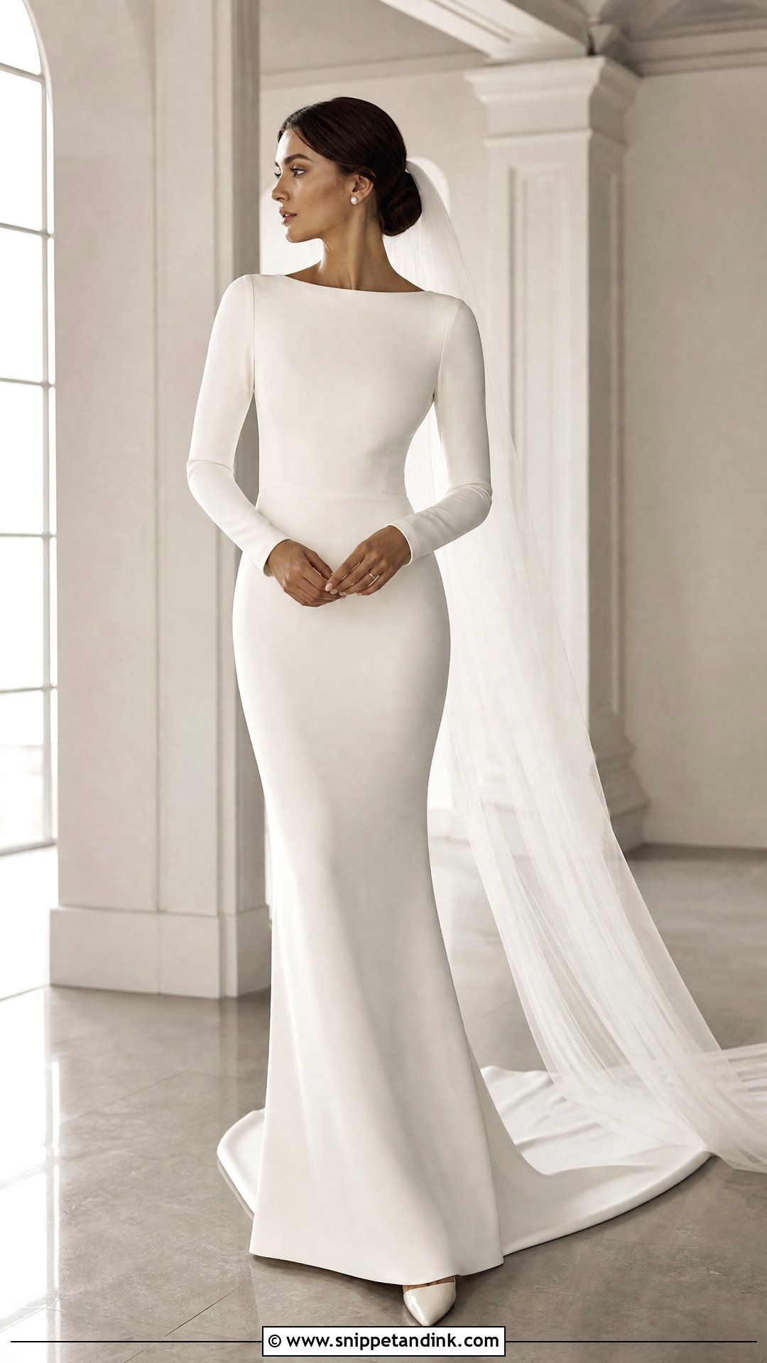 Long Sleeve Crepe Skin Tight Wedding Dress - Snippet and Ink - 20 Skin Tight Wedding Dress Ideas