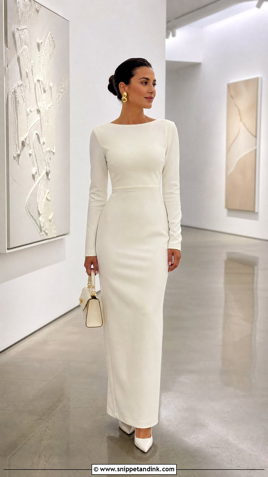Long Sleeve Crepe Vow Renewal Dress - Snippet and Ink - 20 Vowel Renewal Dresses Ideas